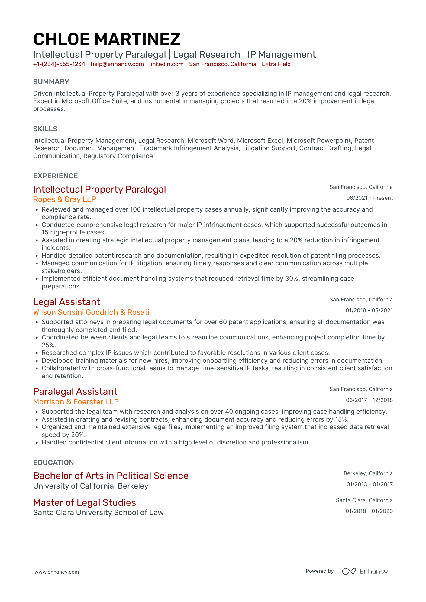 Intellectual Property Paralegal Resume Example