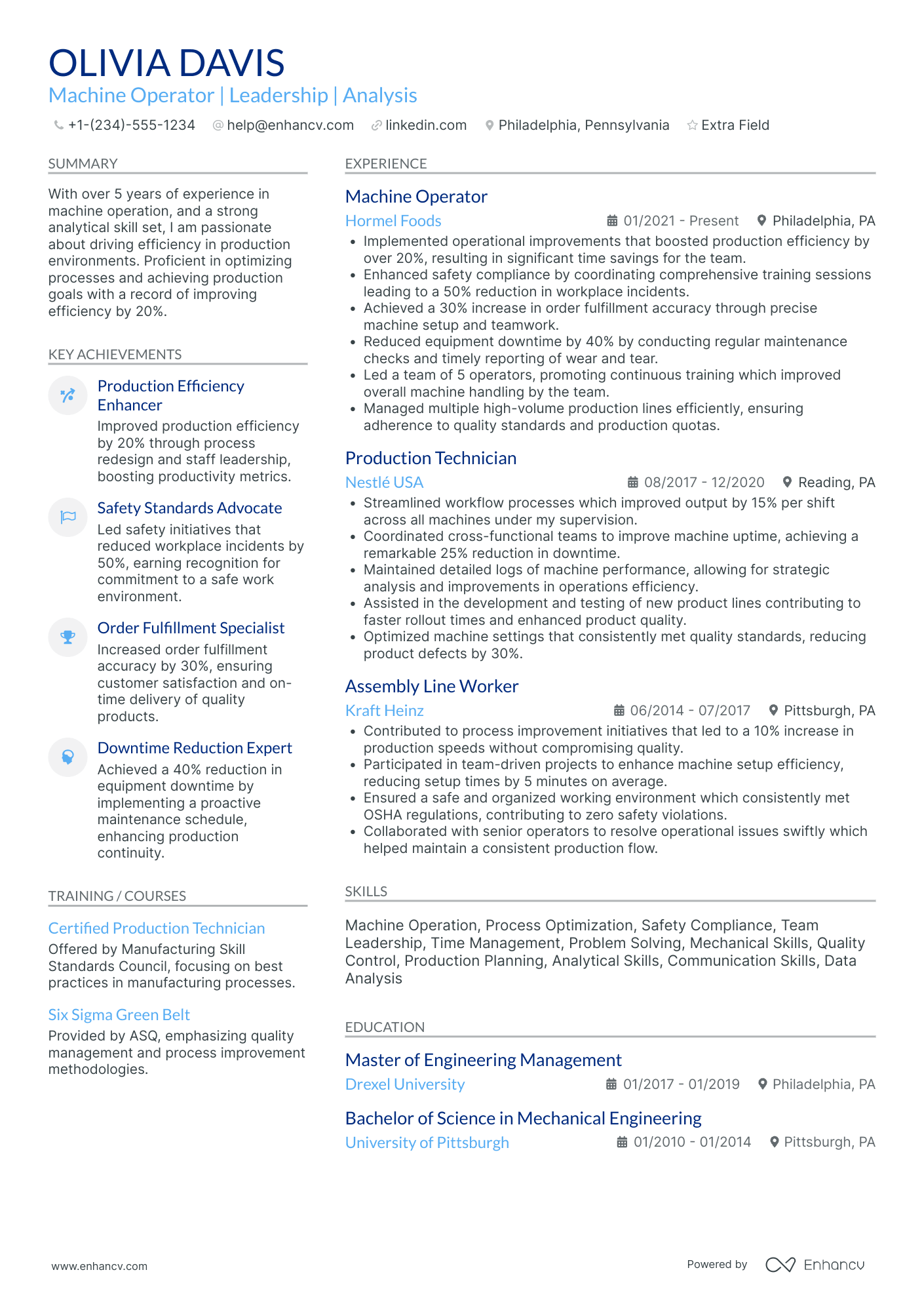 Factory Machine Operator Resume Example