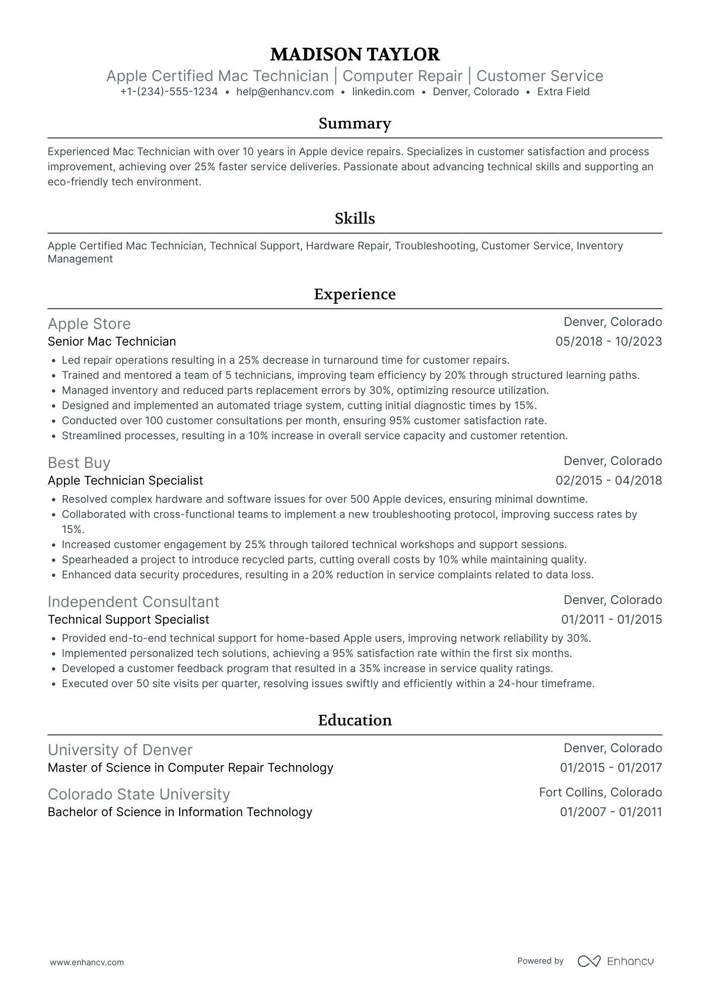 Apple Certified Macintosh Technician Resume Example