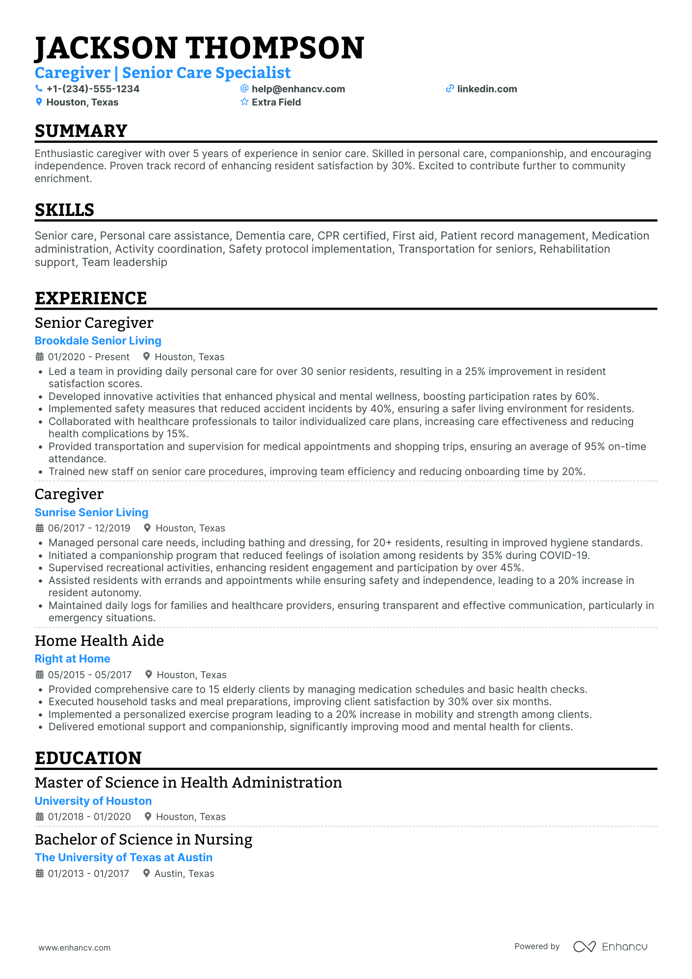 Dementia Caregiver Resume Example