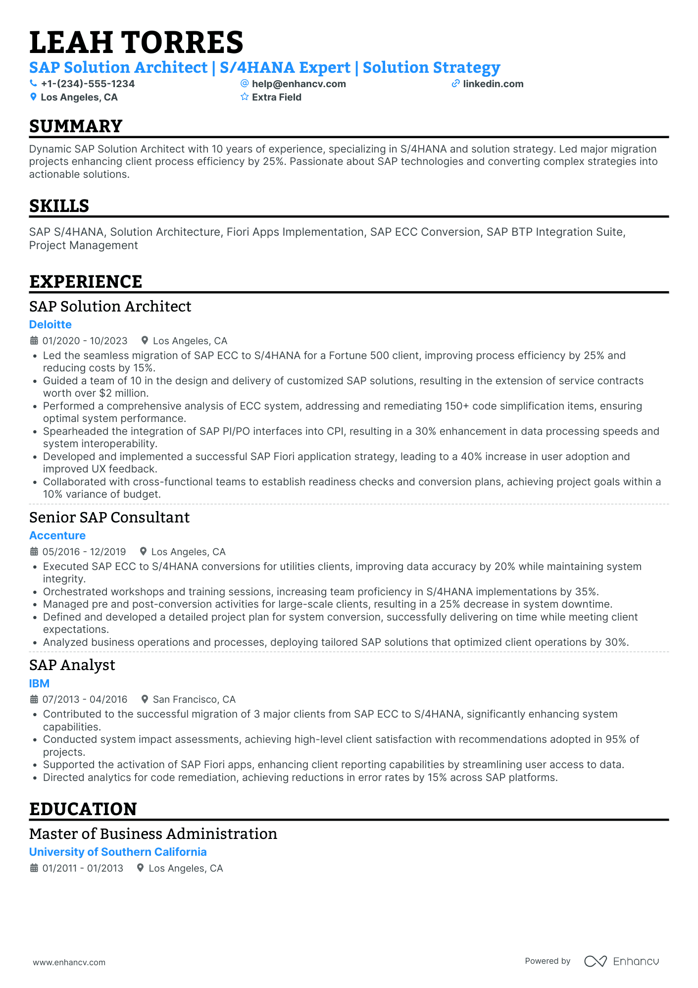 SAP Solution Architect Resume Example