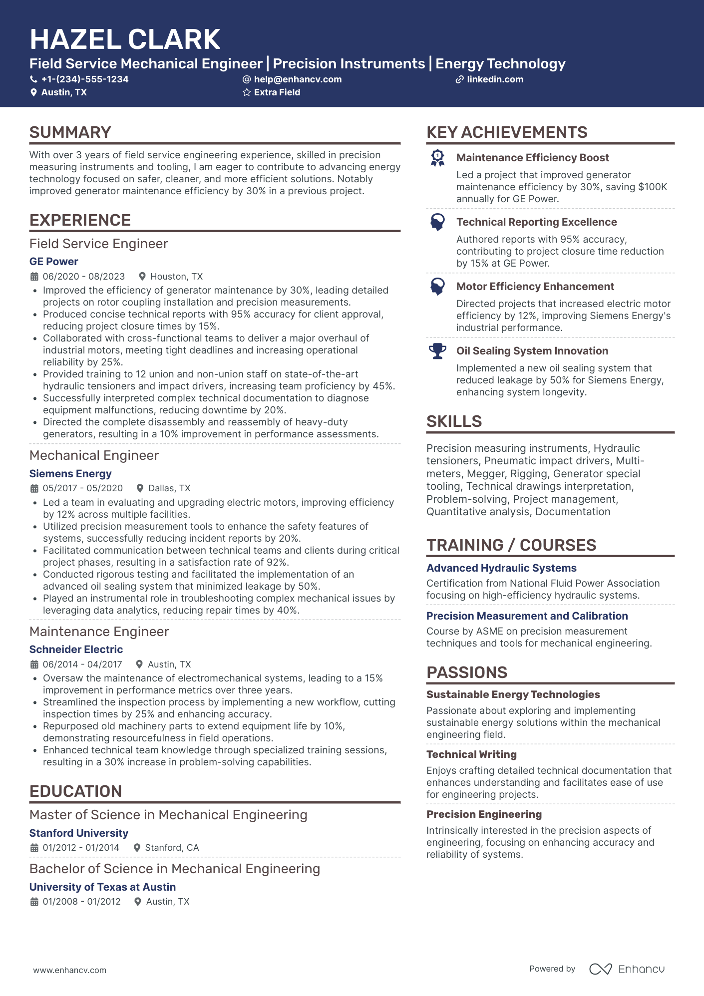 Mechanical Field Service Engineer Resume Example