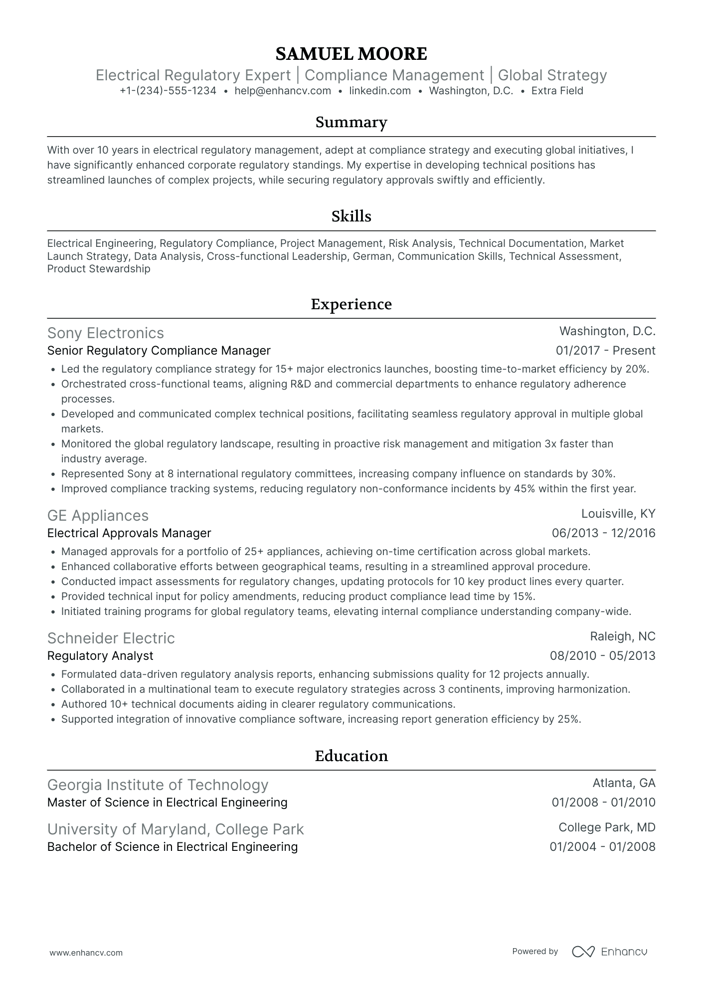 Electrical Engineering Department Head Resume Example