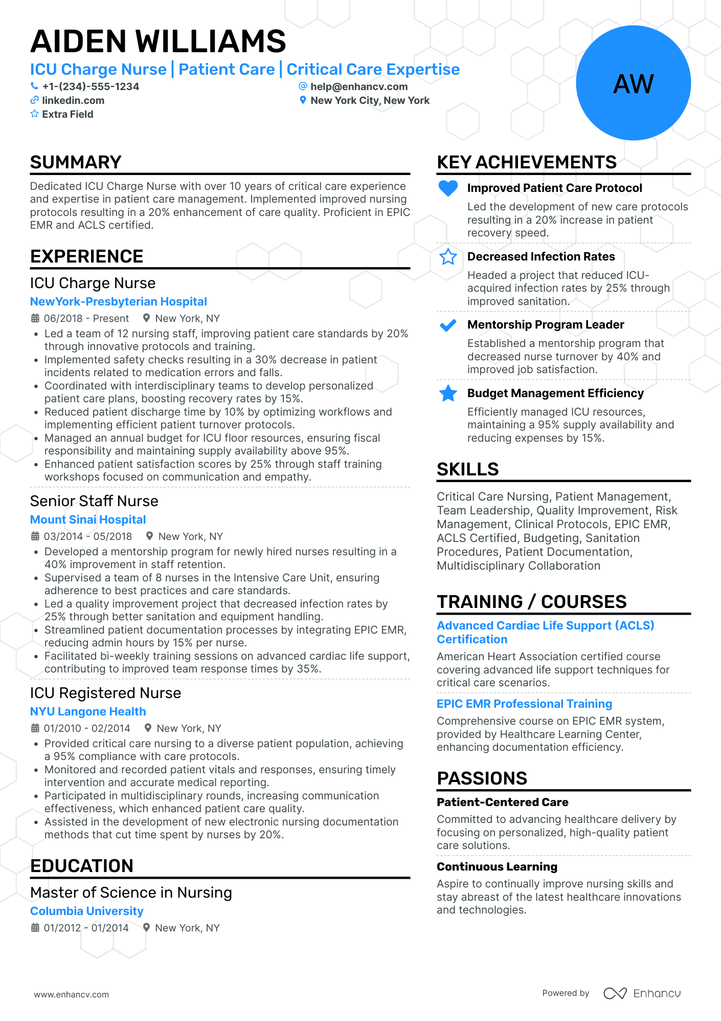 ICU Charge Nurse Resume Example