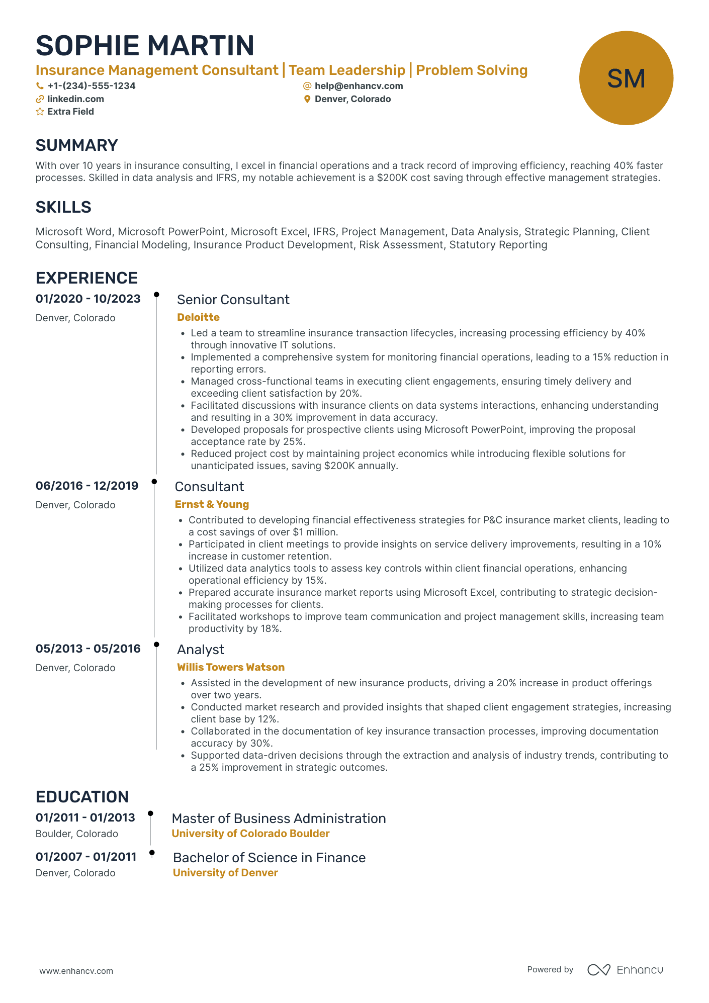 PwC Management Consultant Resume Example