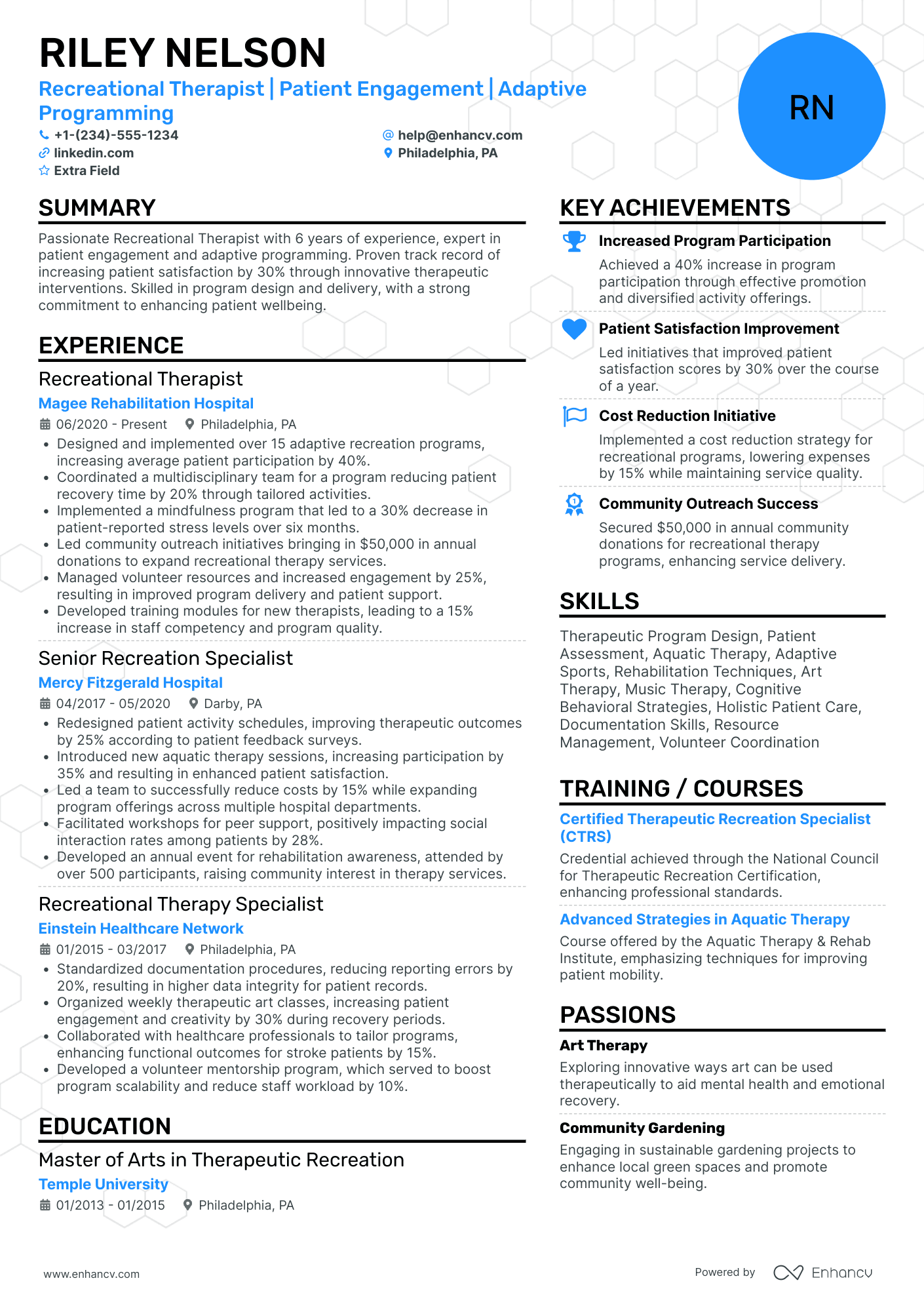 Recreational Therapist Resume Example