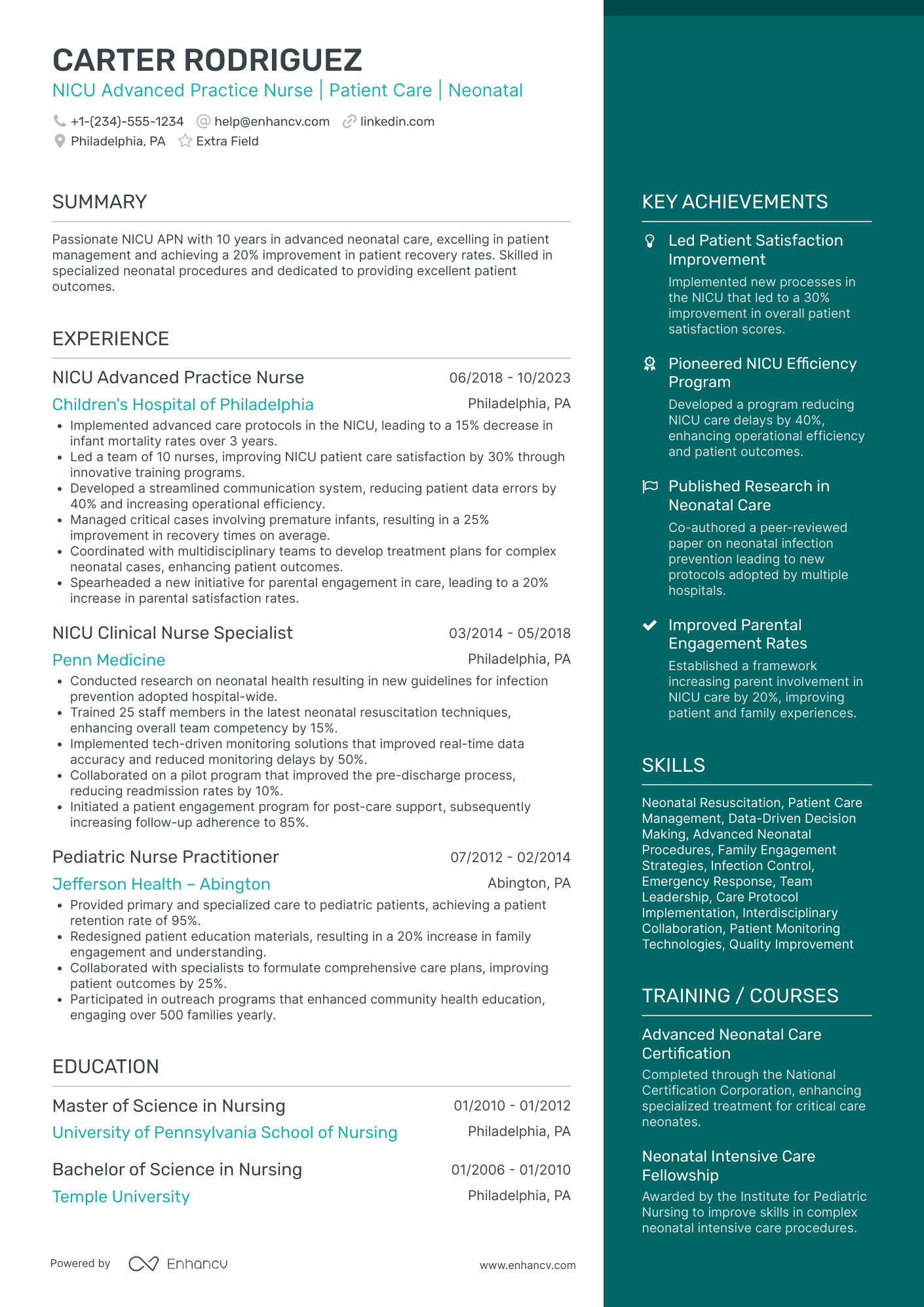 NICU Advanced Practice Nurse (APN) Resume Example