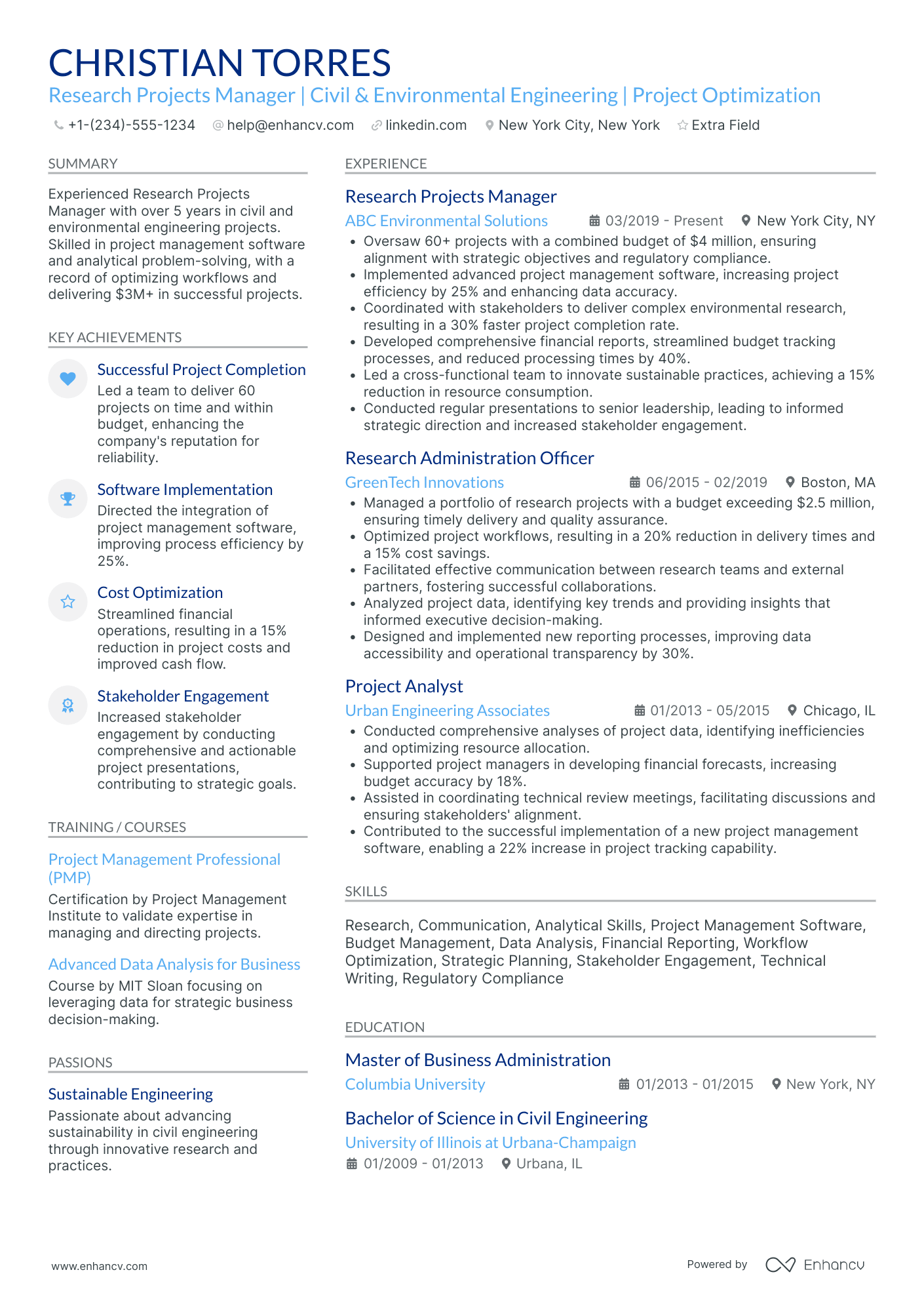 Environmental Engineering Manager Resume Example