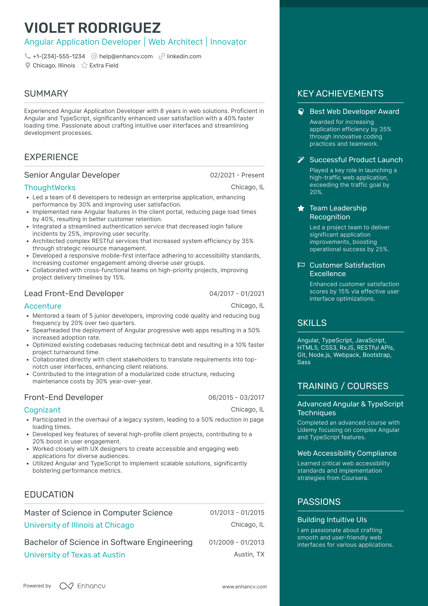 Angular Application Developer Resume Example