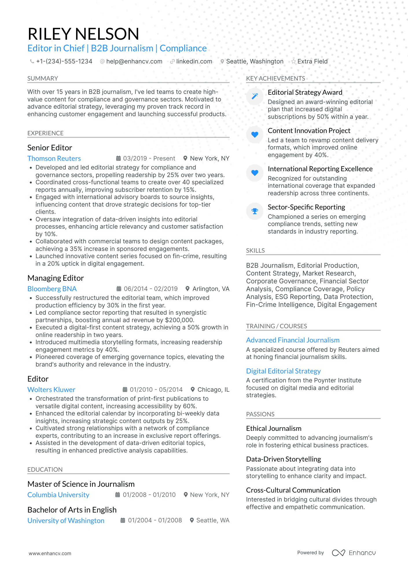 Editor in Chief Resume Example