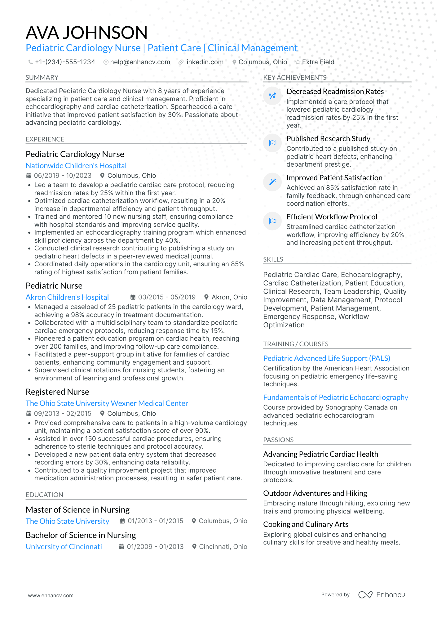 Pediatric Cardiology Nurse Resume Example