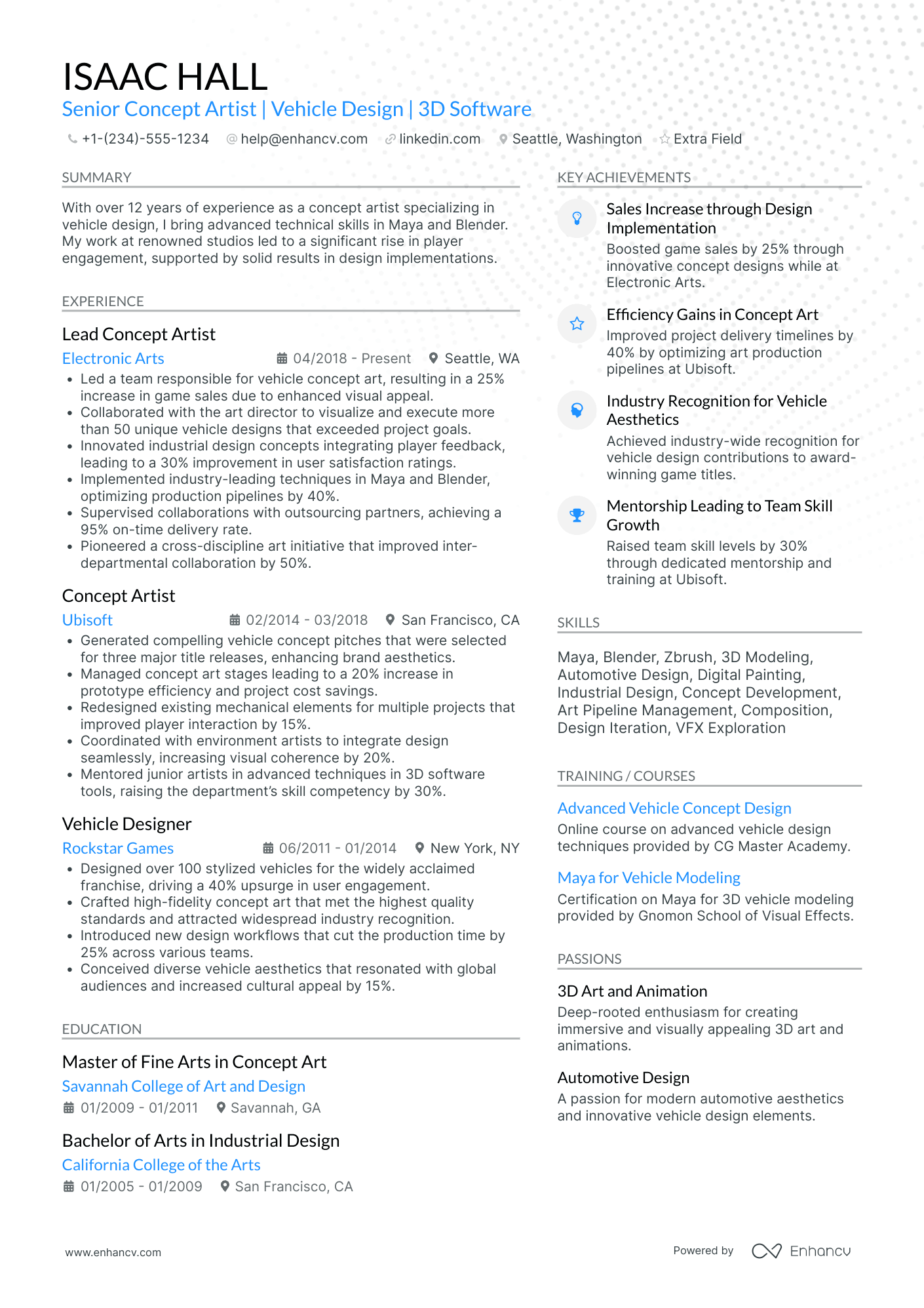 Character Artist Resume Example