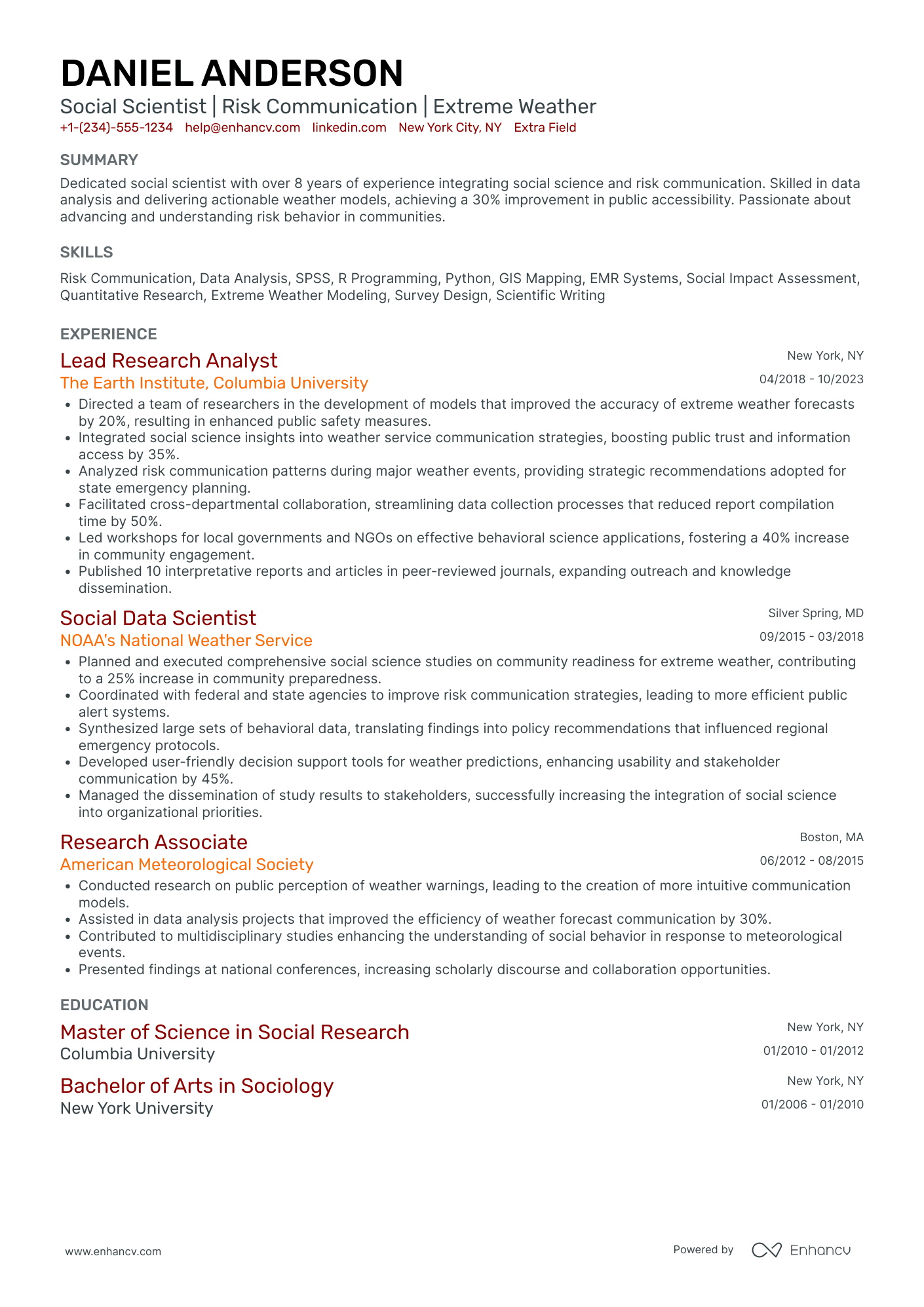 Social Scientist Resume Example