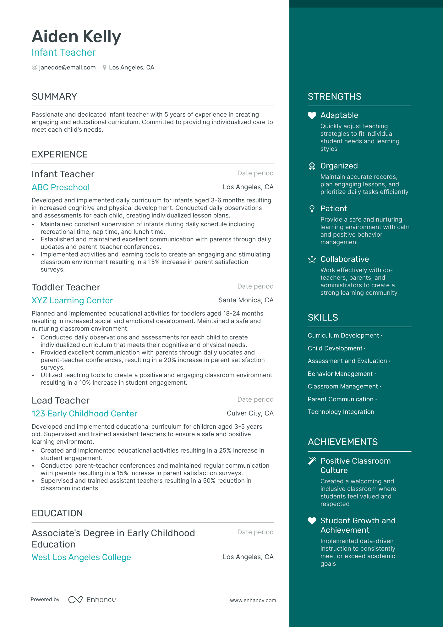 4 Early Childhood Teacher Resume Examples & Guide for 2024