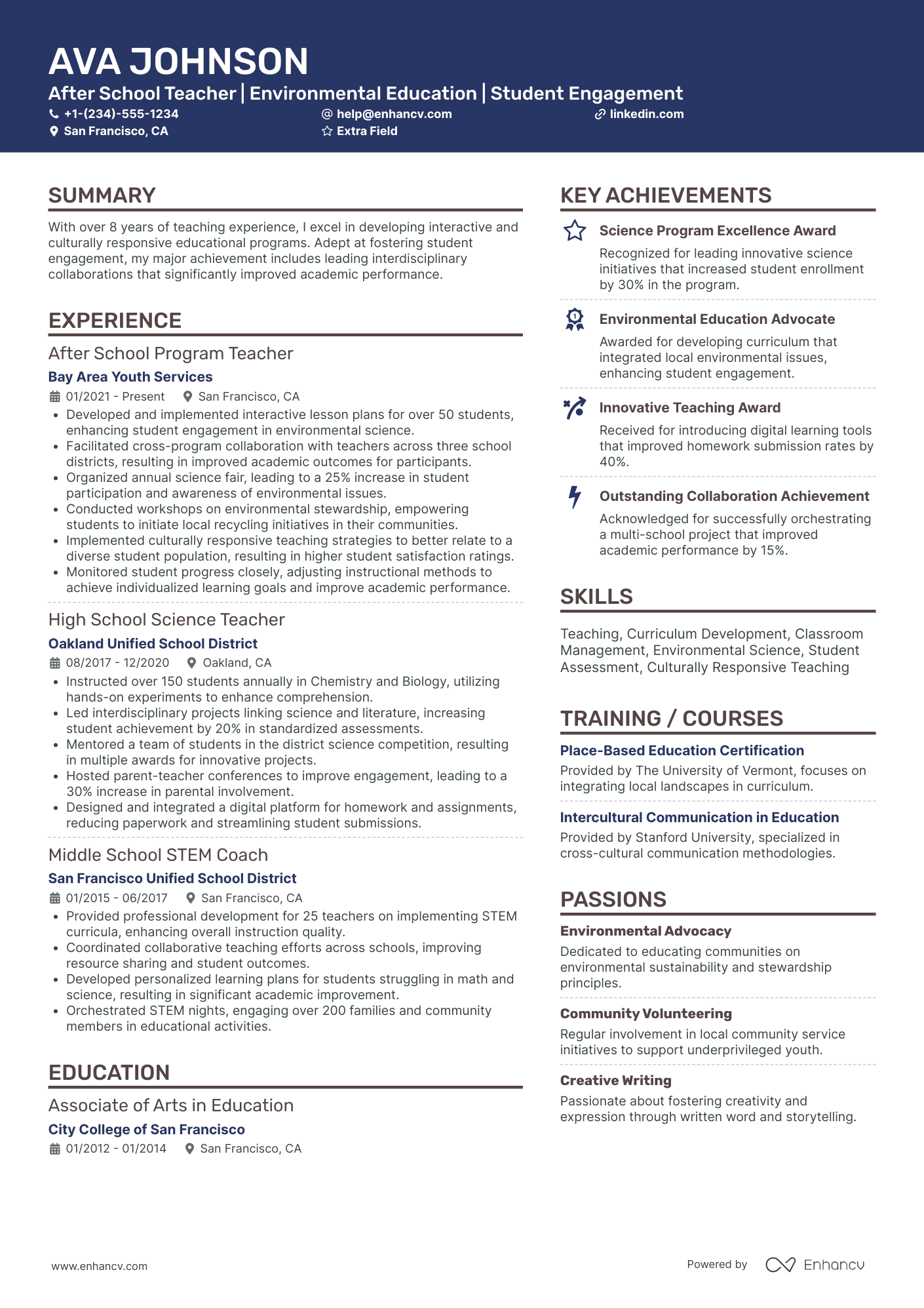 After School Computer Science Teacher Resume Example