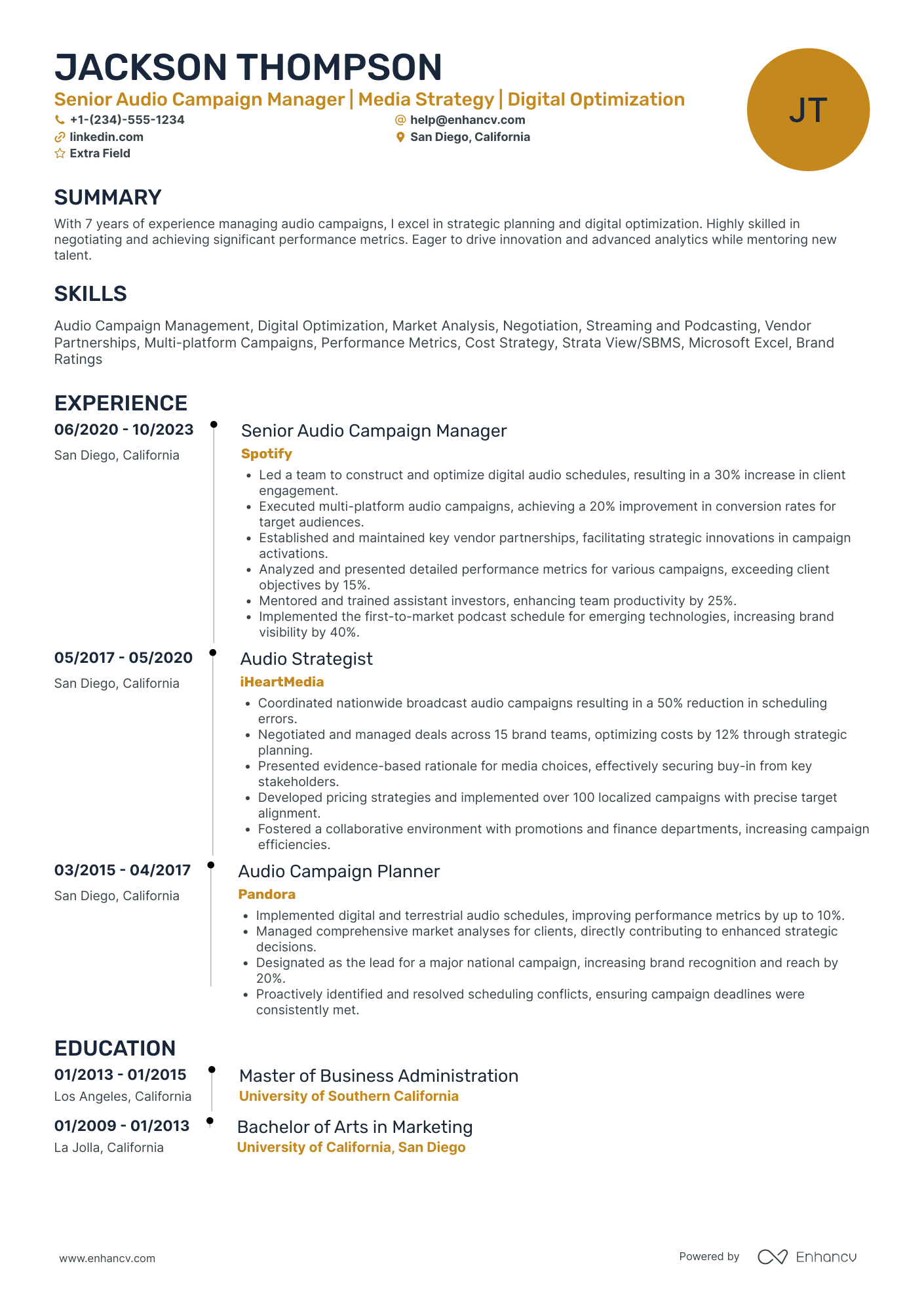 Audio Engineer Supervisor Resume Example