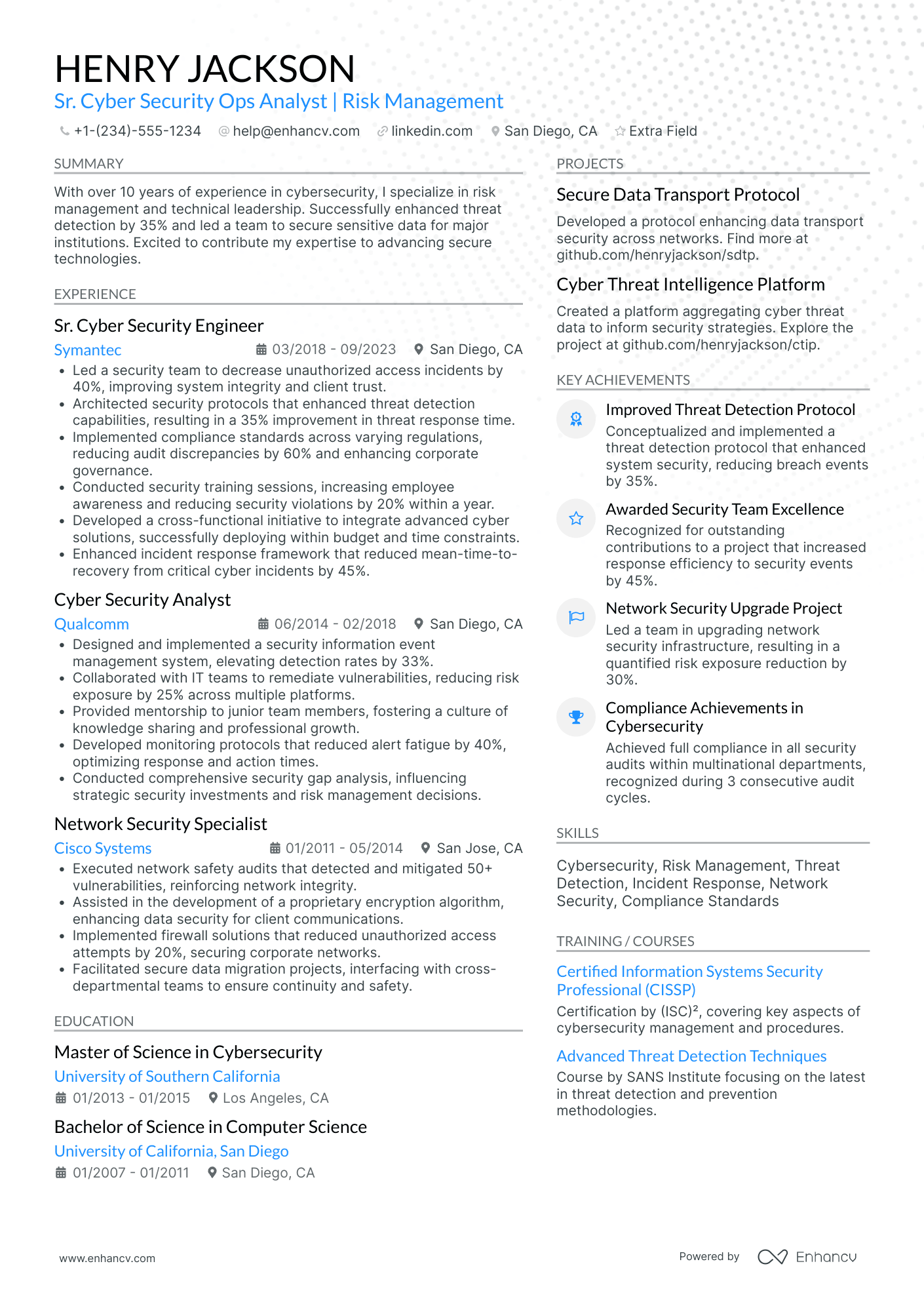 Cyber Security Operations Analyst Resume Example