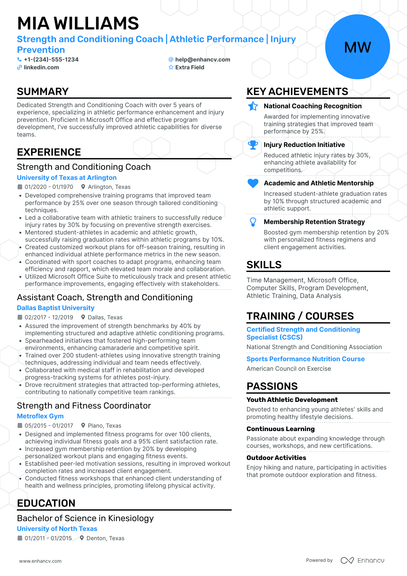 Fitness Mentor Resume Example