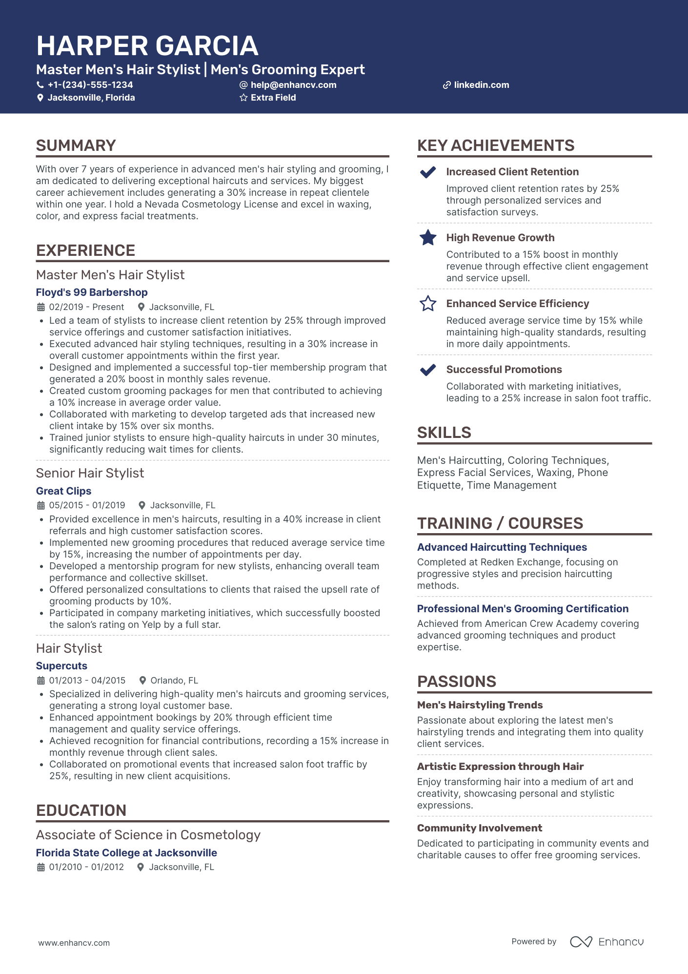 Men's Hair Stylist Resume Example