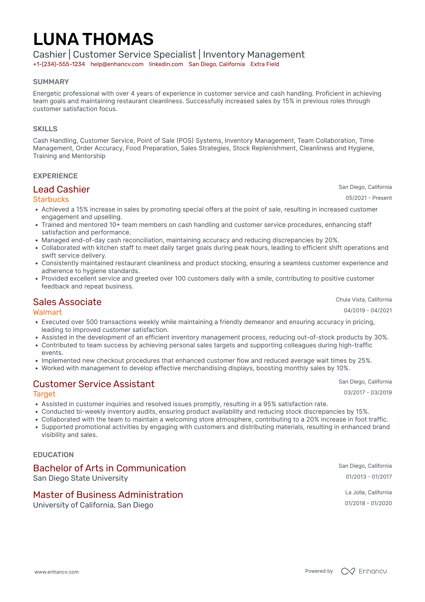 McDonalds Cashier Resume Example