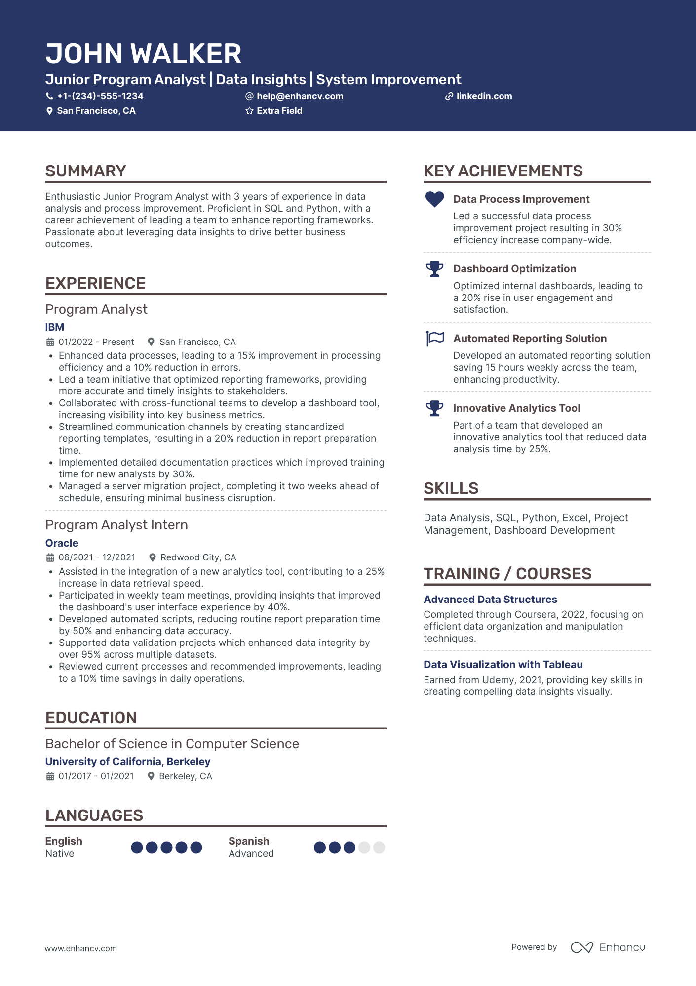 Junior Program Analyst Resume Example