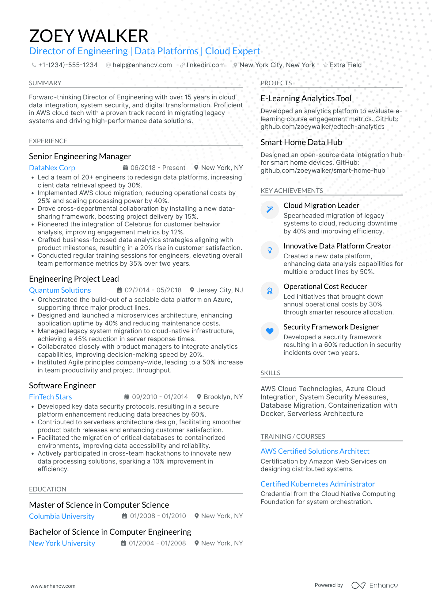 Director of MongoDB Operations Resume Example