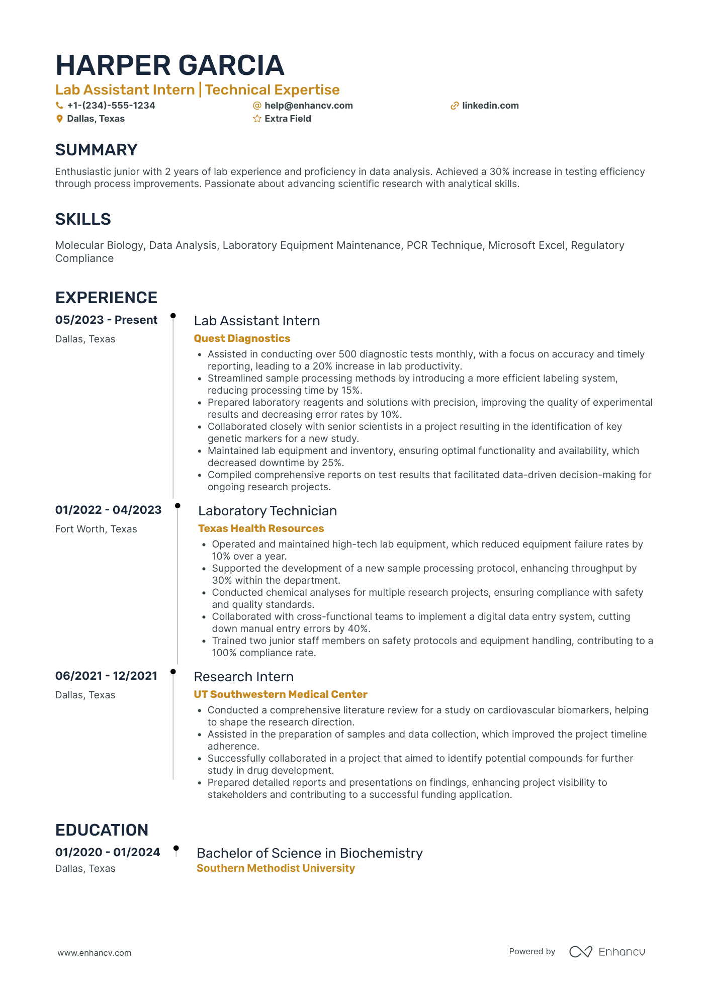 Lab Assistant Intern Resume Example