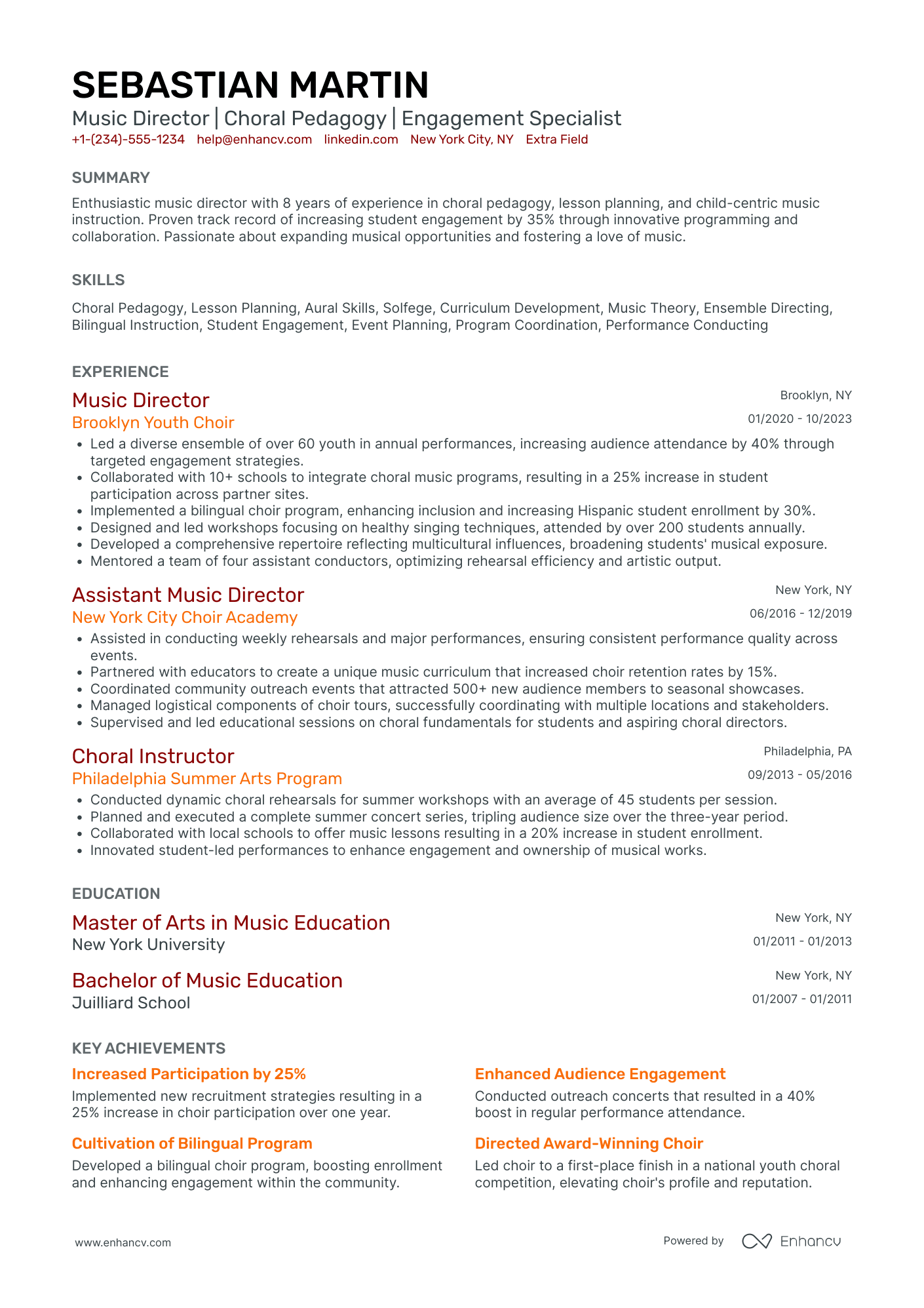 Musician Educator Resume Example