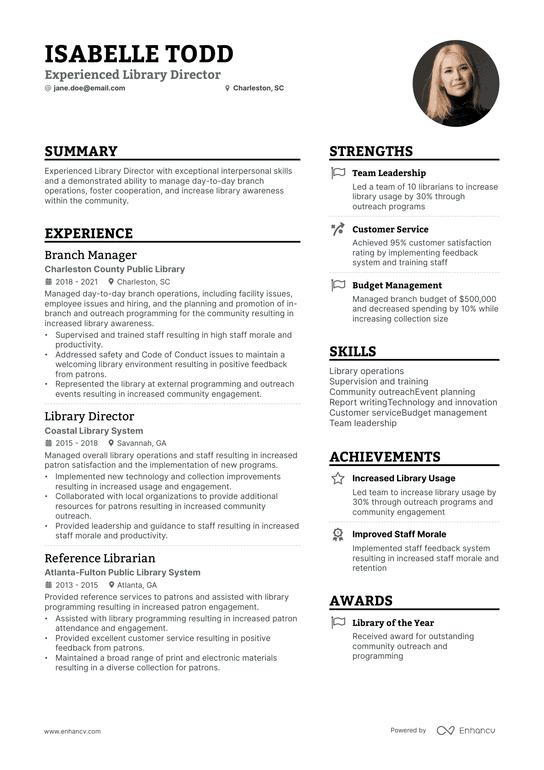 Library Director Resume Example