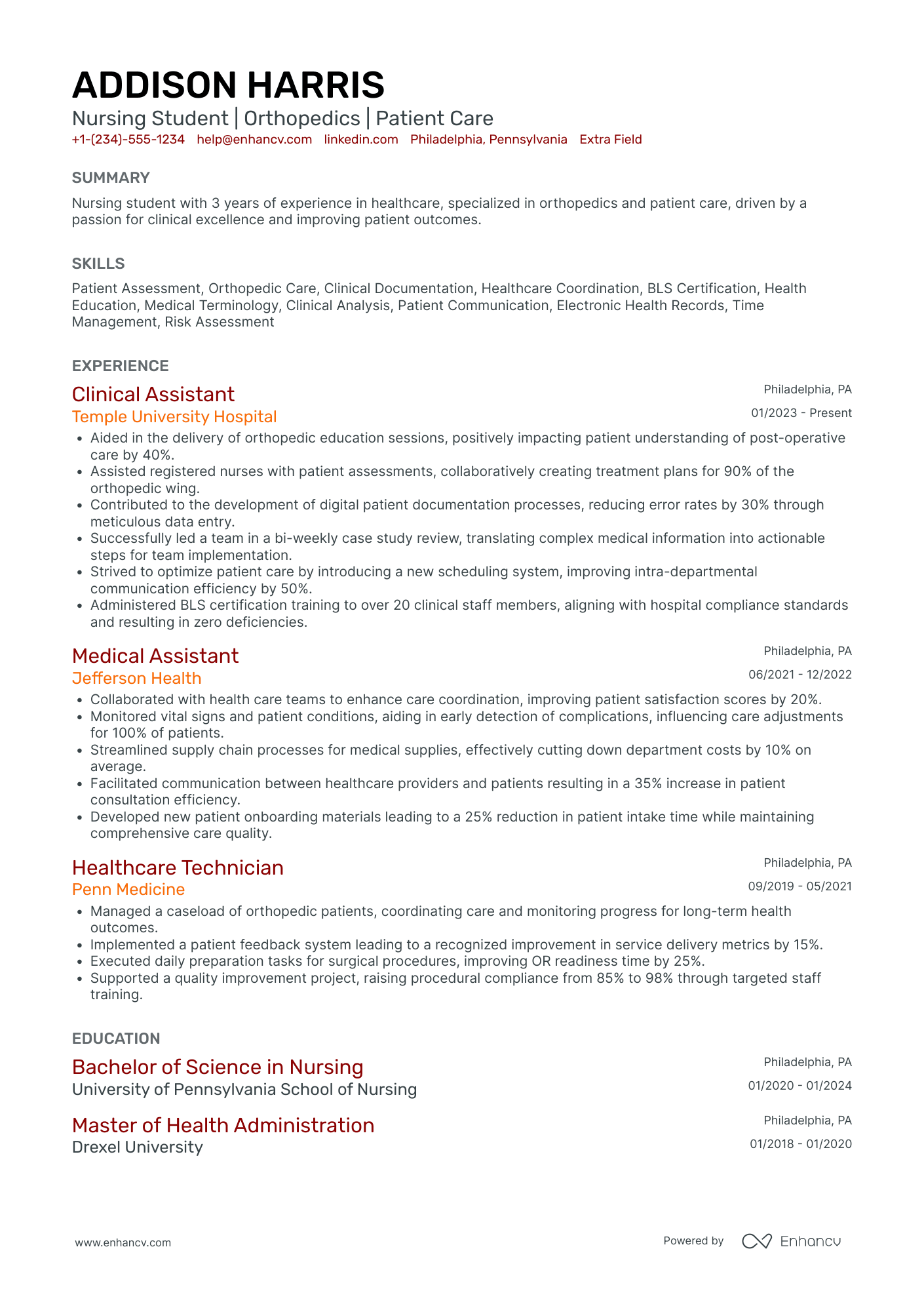 Pediatric Nursing Student Resume Example