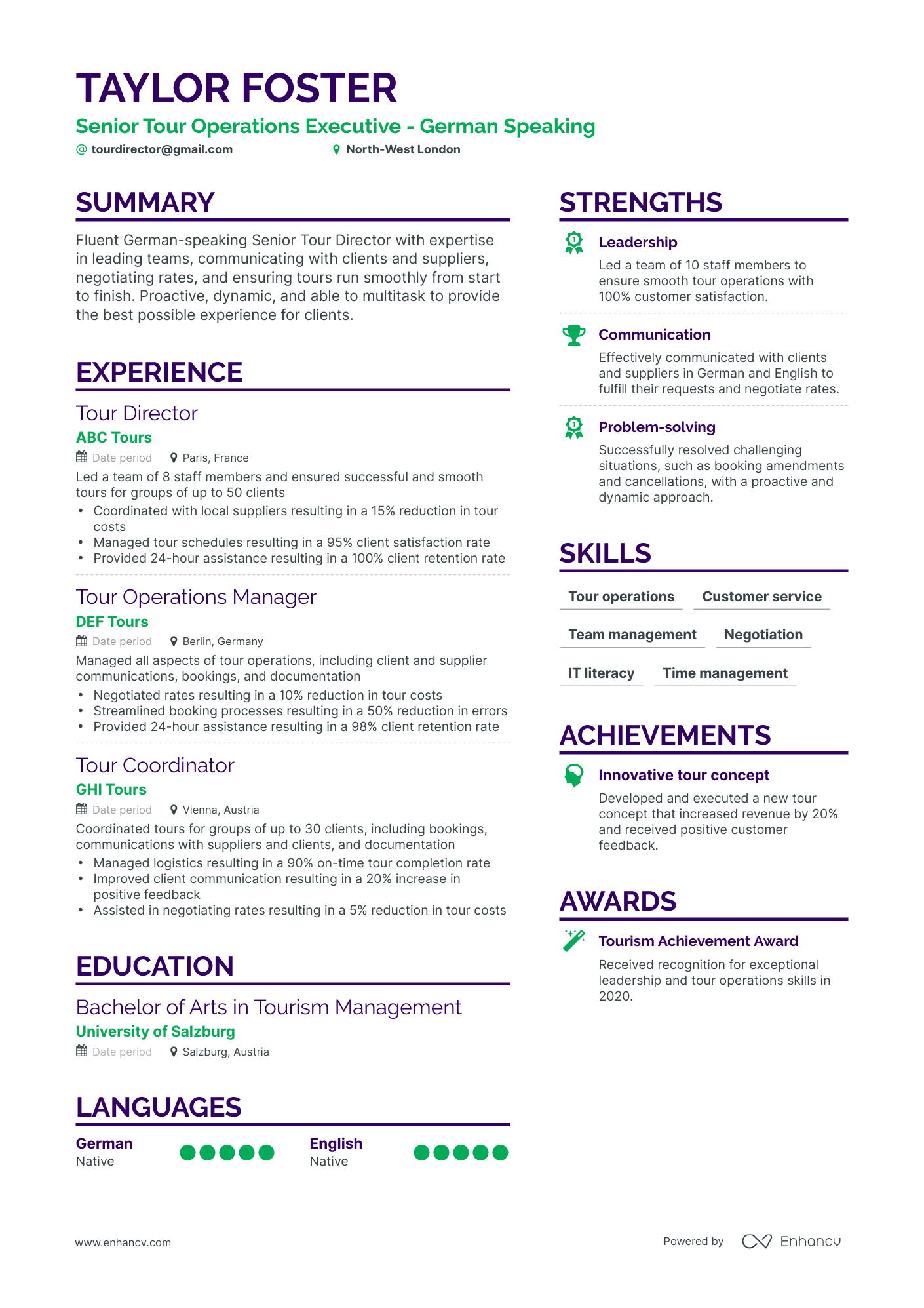 2 Tour Manager Resume Examples & Guide for 2024