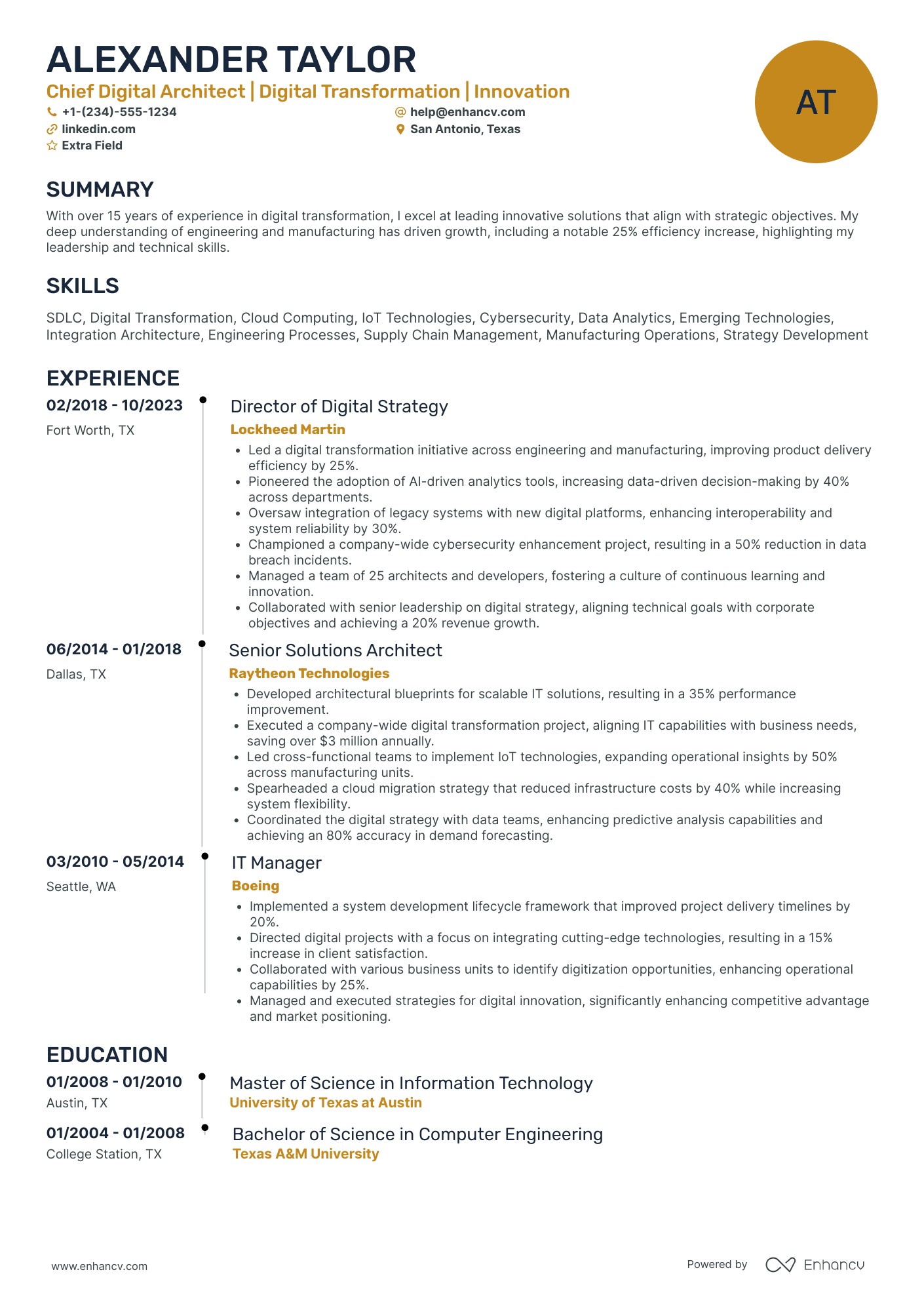 Chief Architect Resume Example