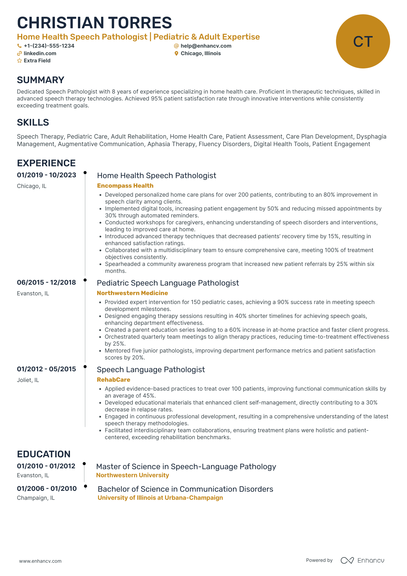 Home Health Speech Pathologist Resume Example