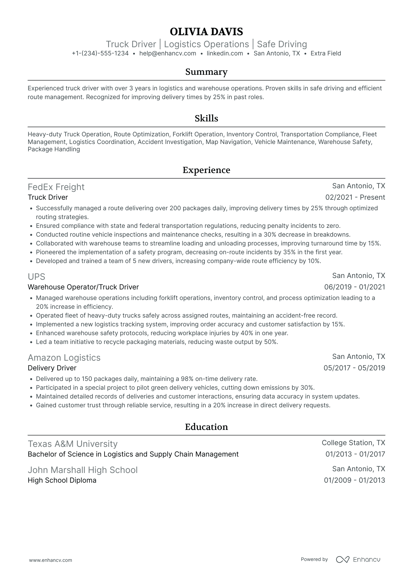 Heavy Goods Vehicle Driver Resume Example