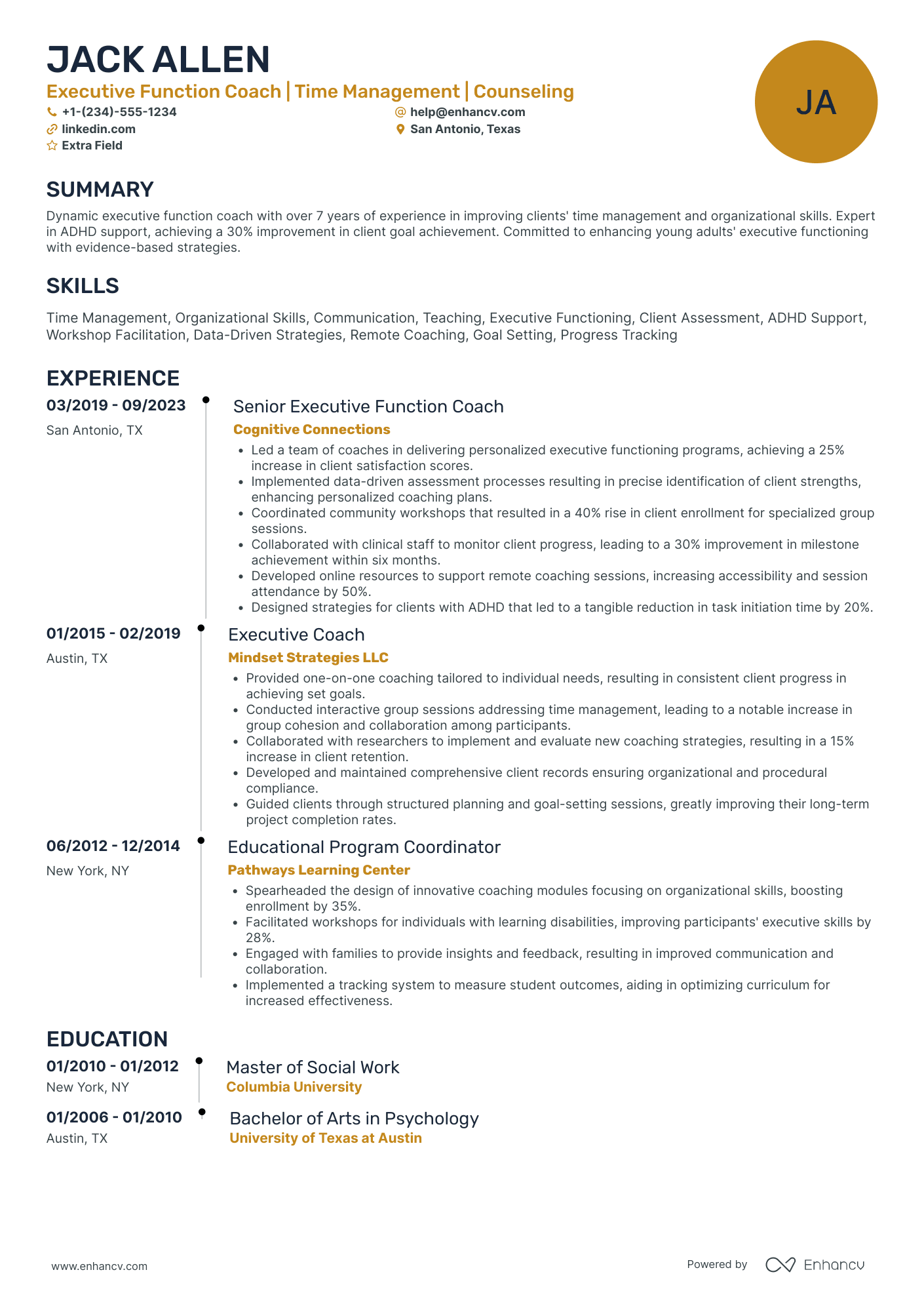 Executive Health Coach Resume Example