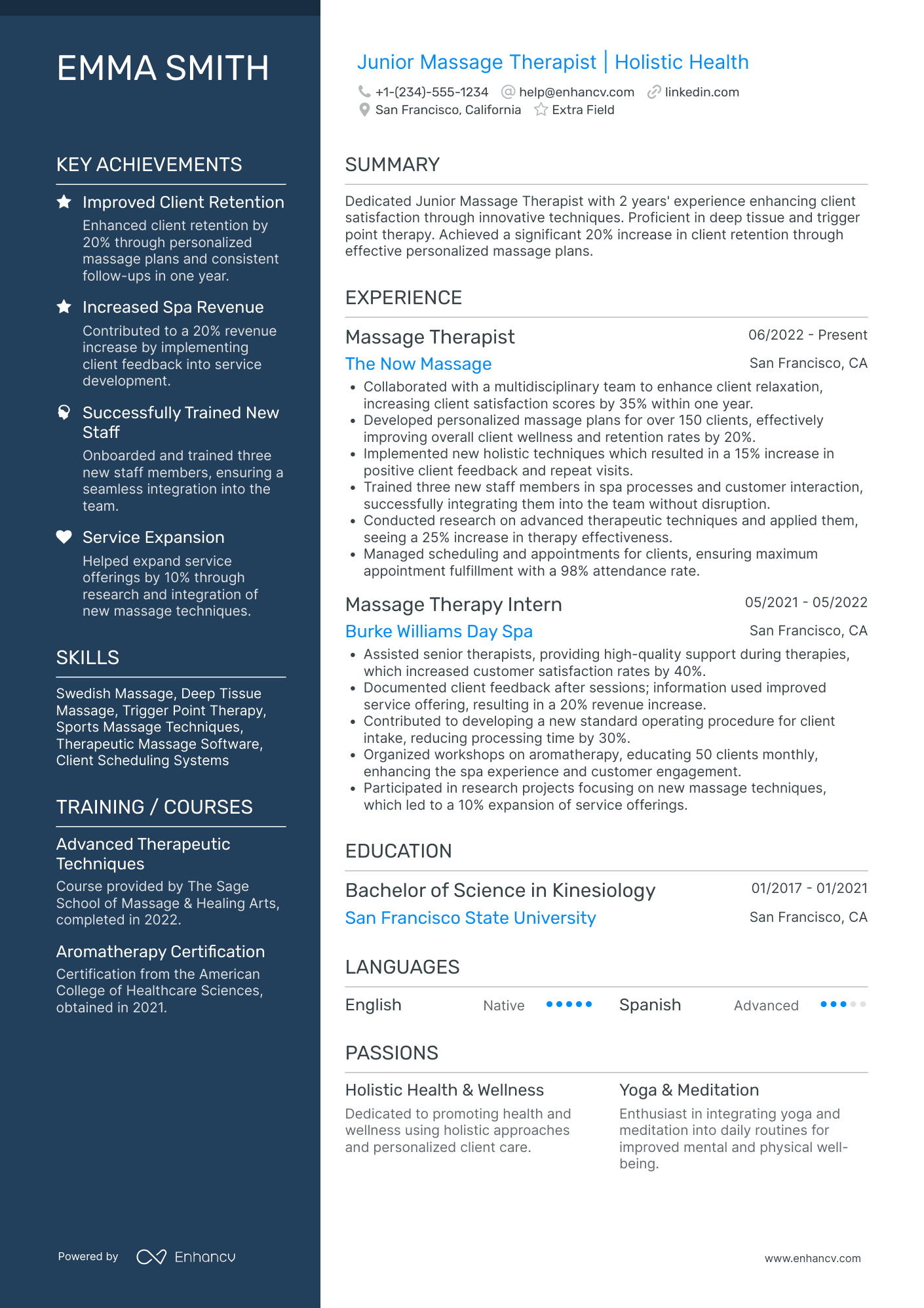 Junior Massage Therapist Resume Example