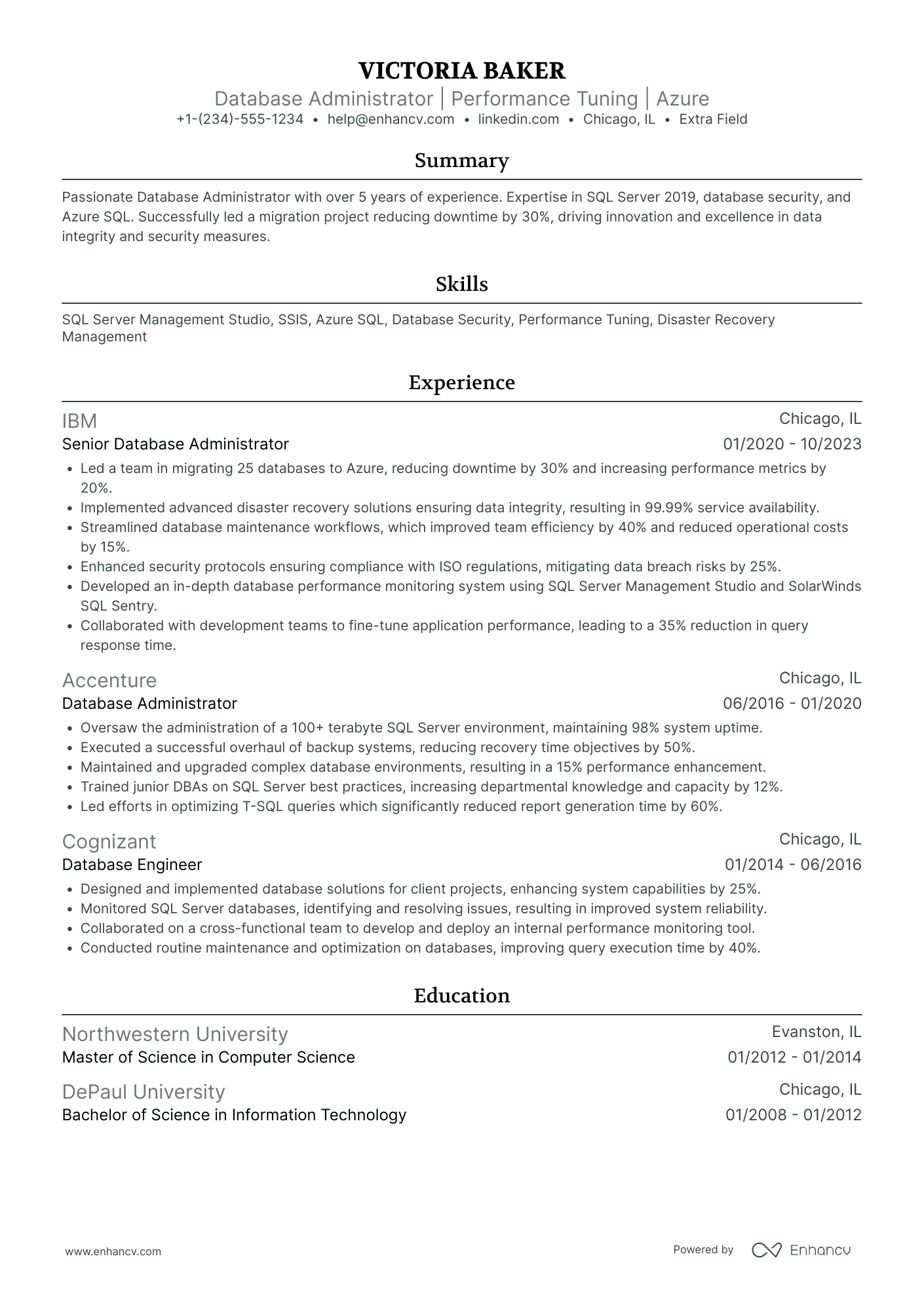 Database System Administrator Resume Example