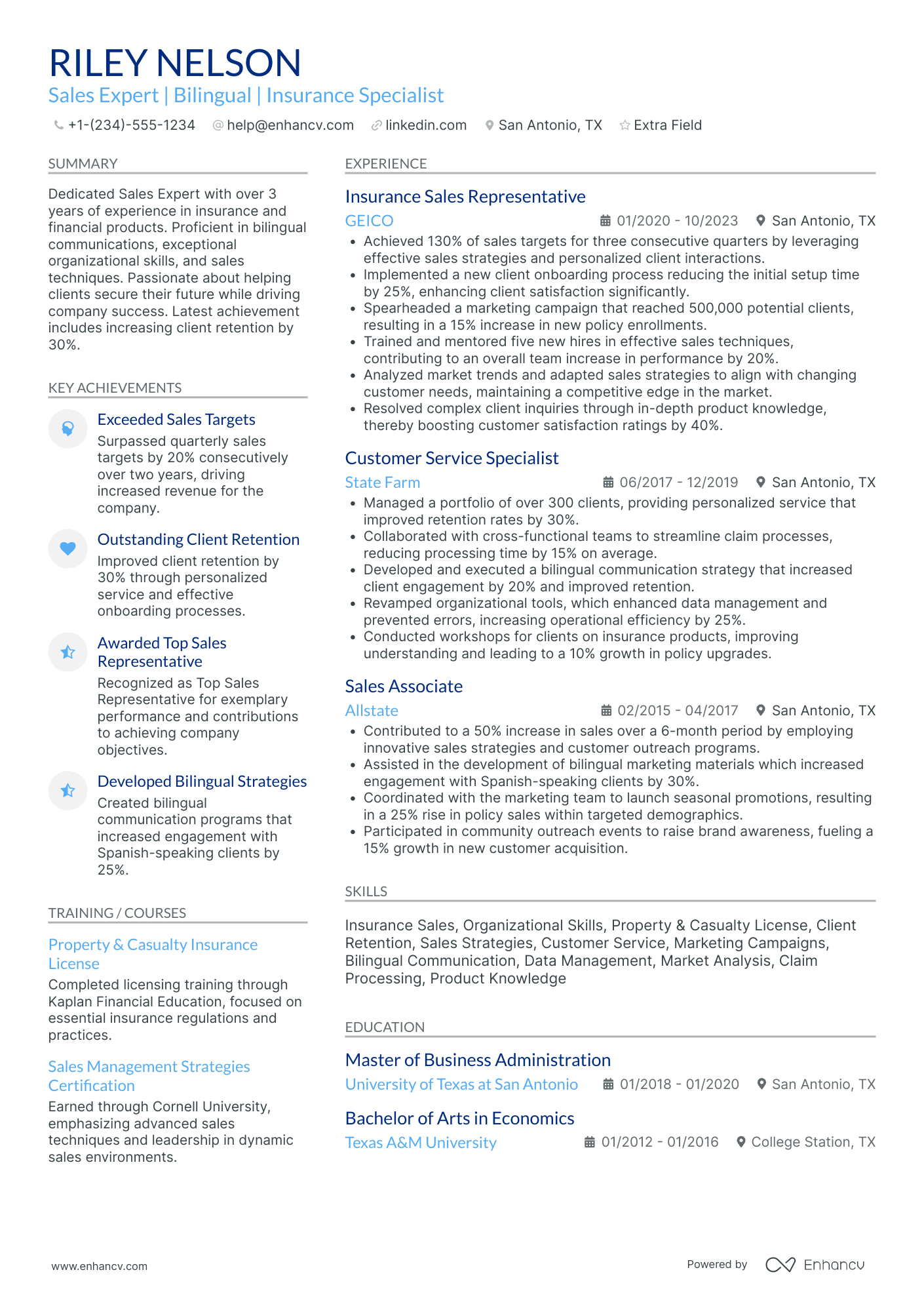 Insurance Agent Trainee Resume Example