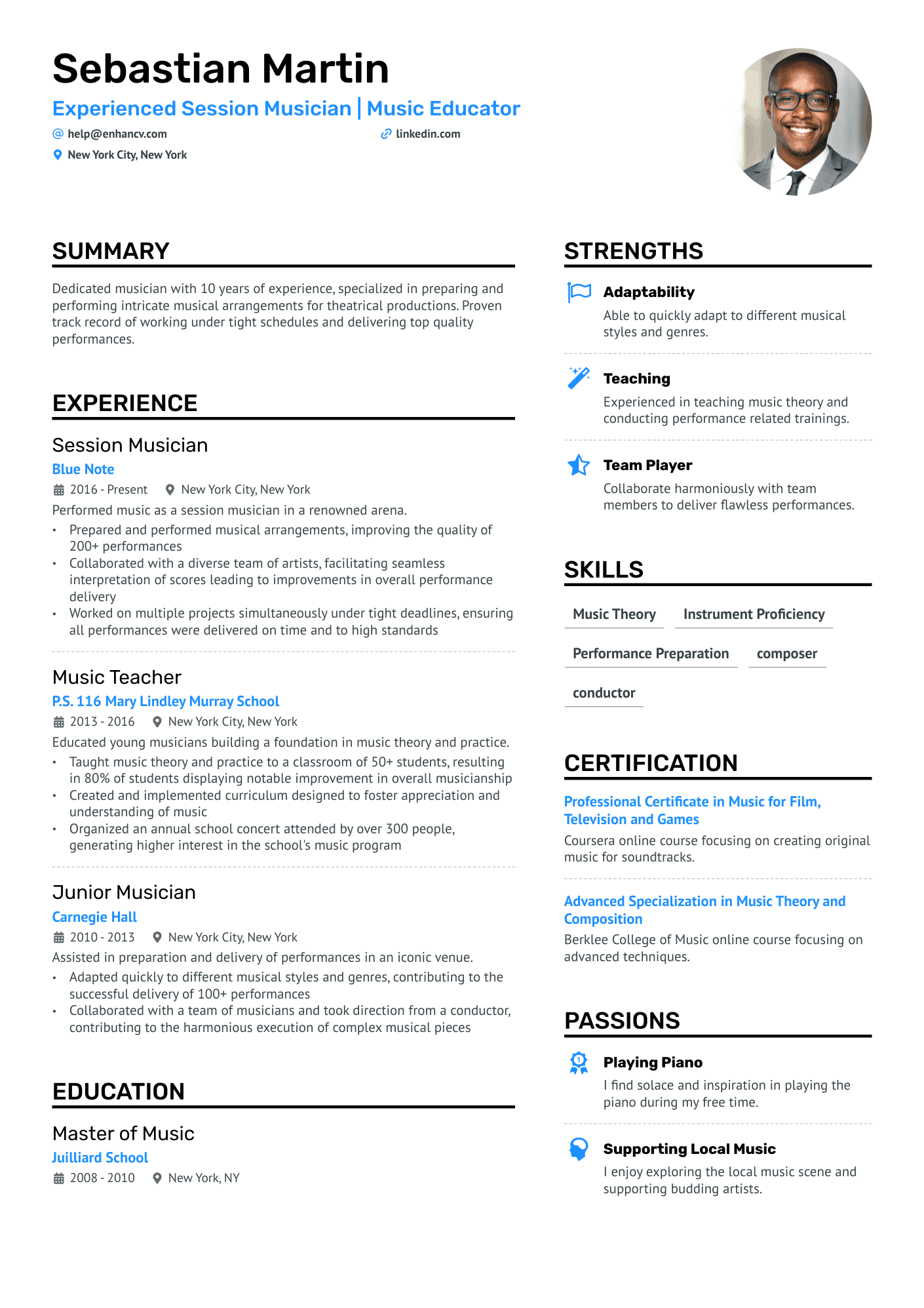 Musical Theatre Resume Example