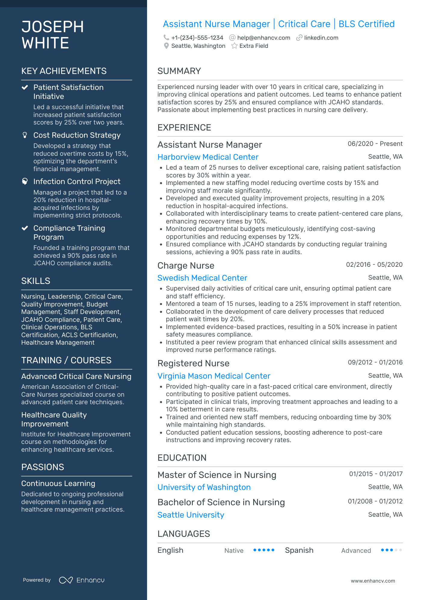 Critical Care Nurse Manager Resume Example