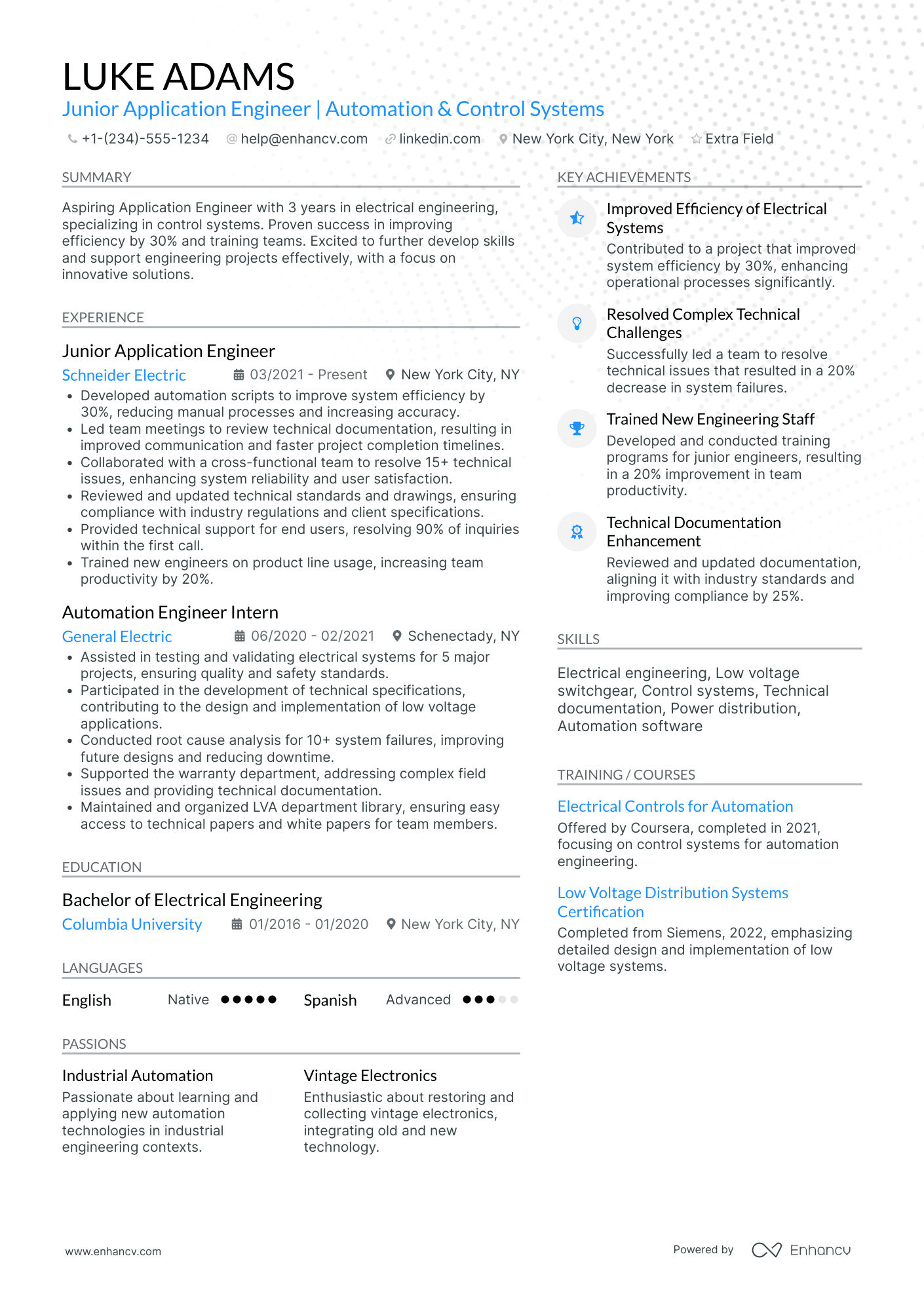 Junior Application Engineer Resume Example