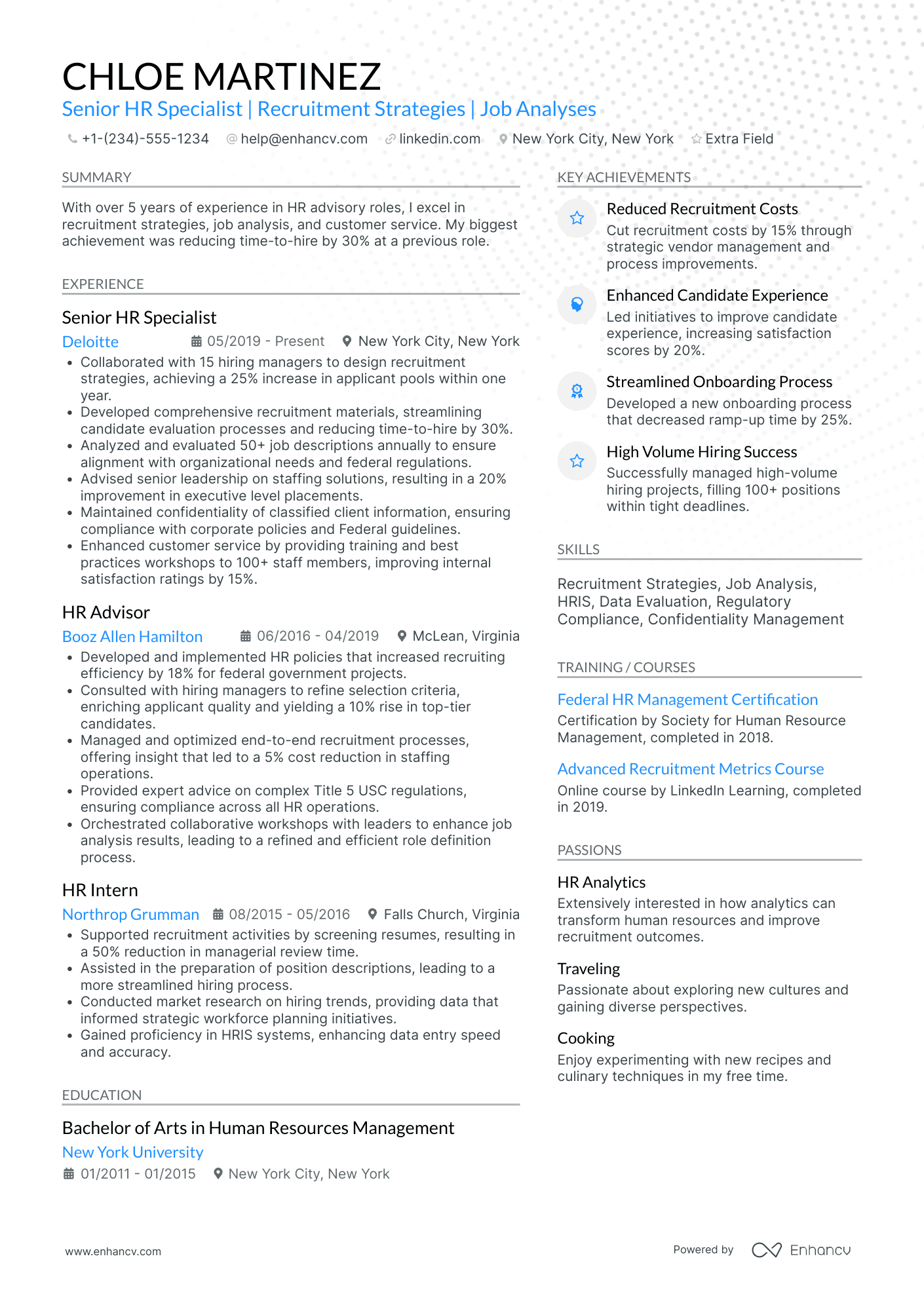 Senior HR Assistant Resume Example