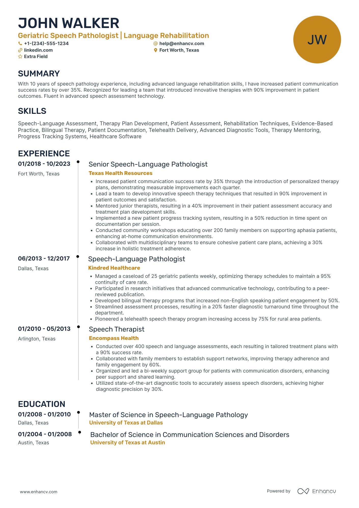 Geriatric Speech Pathologist Resume Example