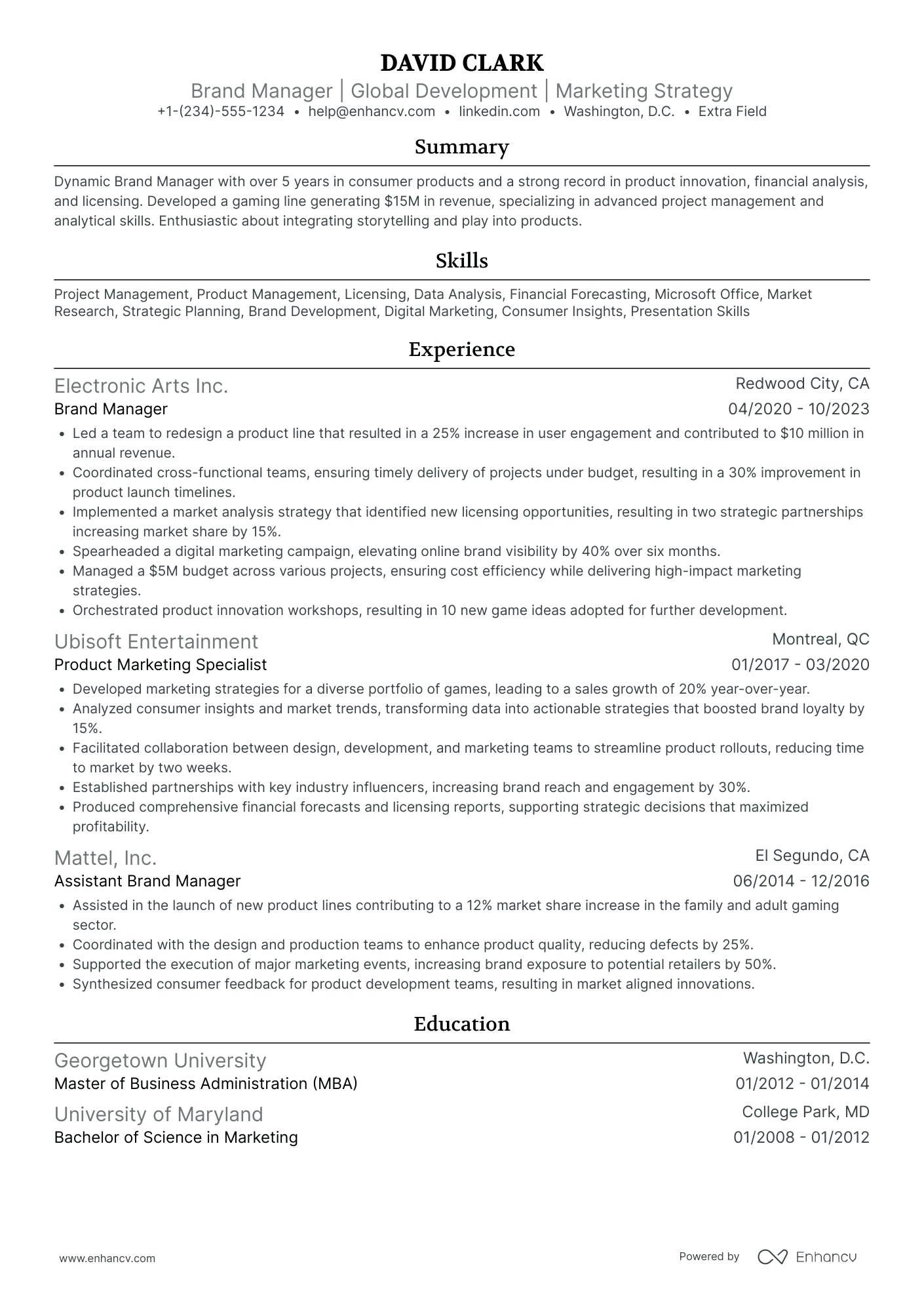 Brand Development Manager Resume Example