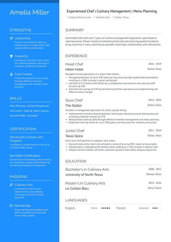 Catering Chef Resume Example