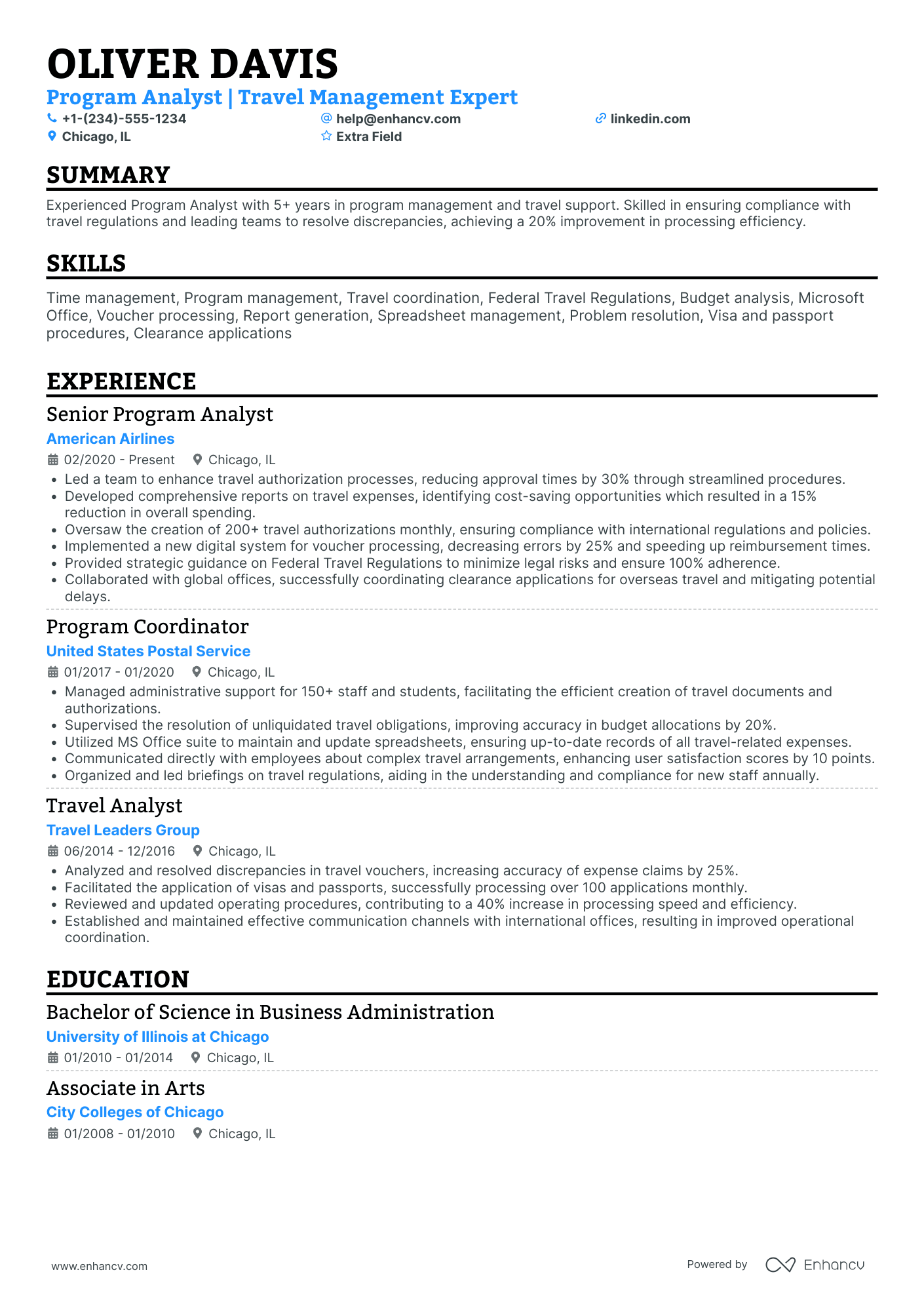 Travel Consultant Analyst Resume Example