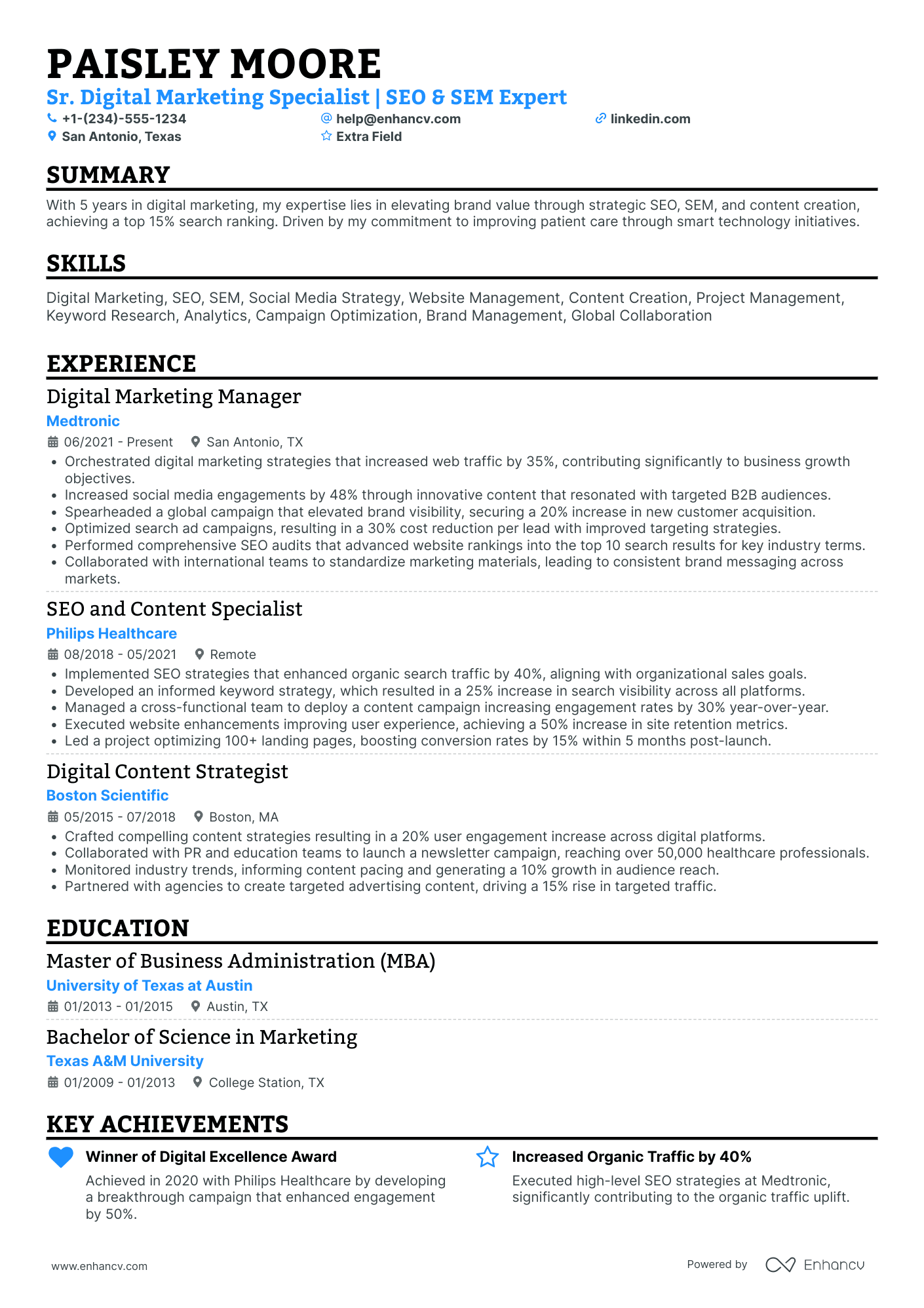 SEM Marketing Specialist Resume Example