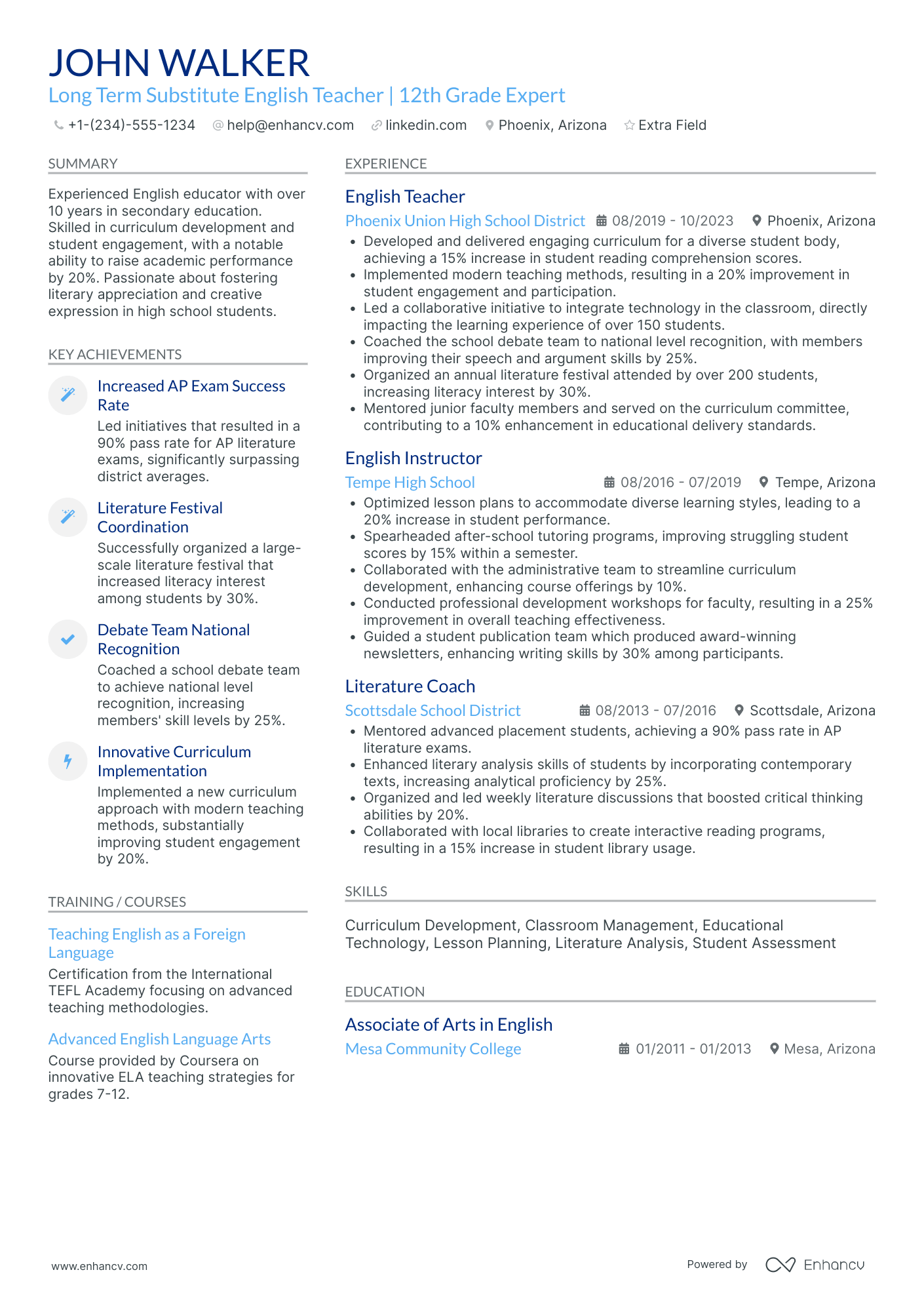 Substitute English Teacher Resume Example