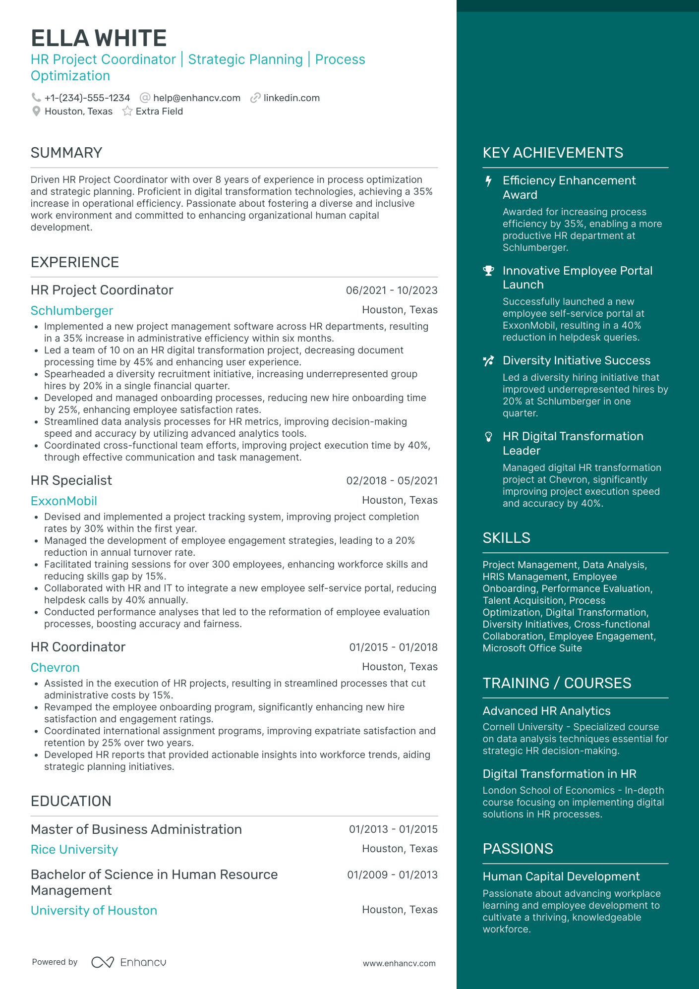 HR Project Coordinator Resume Example