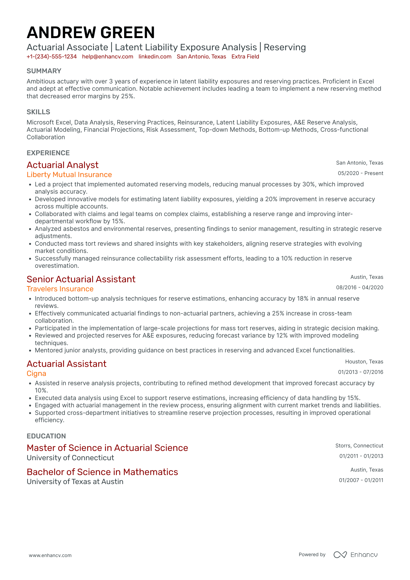 Actuarial Assistant Resume Example